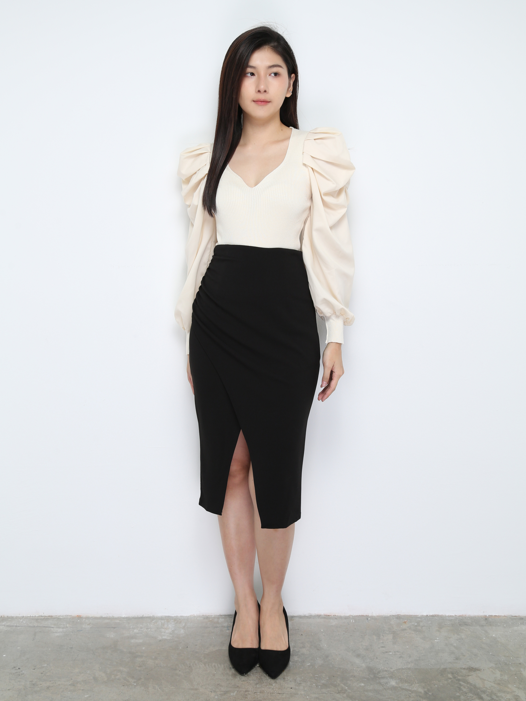 High Waist Side Pleated With Spilt Skirt 27996