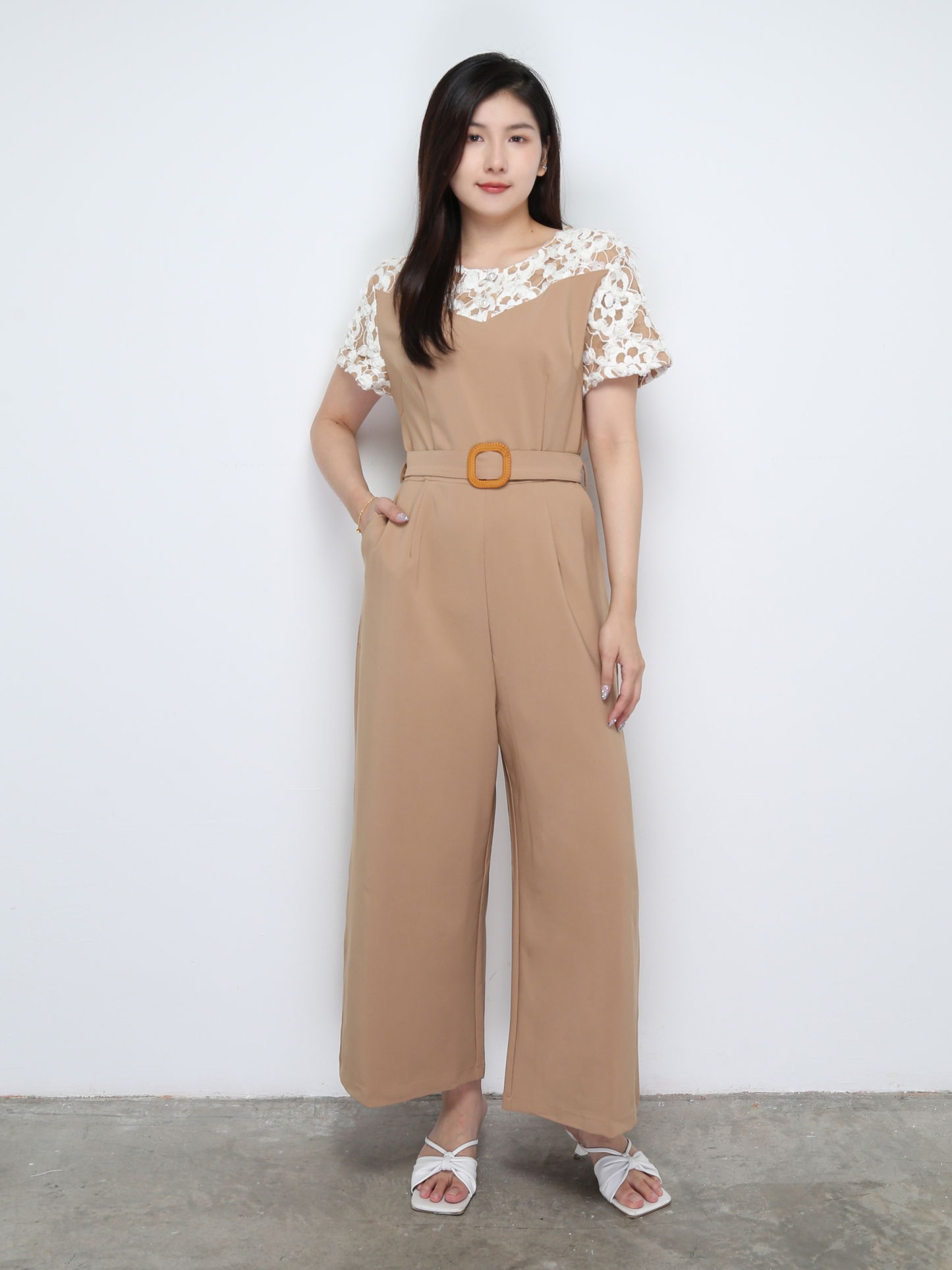 Fake Two Piece Side Pocket Floral Jumpsuit 28473