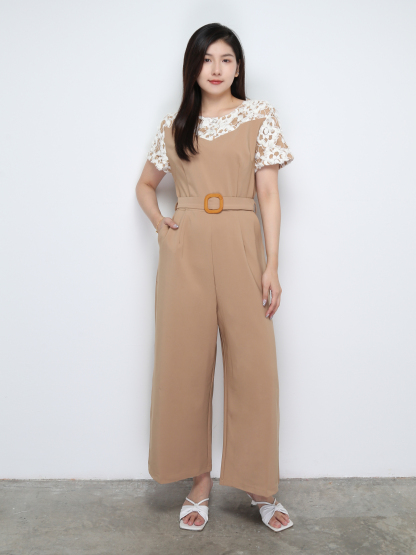 Fake Two Piece Side Pocket Floral Jumpsuit 28473