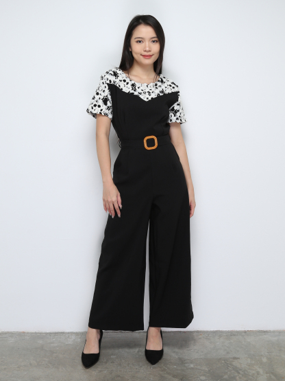 Fake Two Piece Side Pocket Floral Jumpsuit 28473