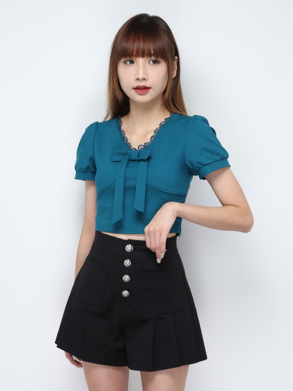 High Waist Front Button Pleated Short Pants 28484