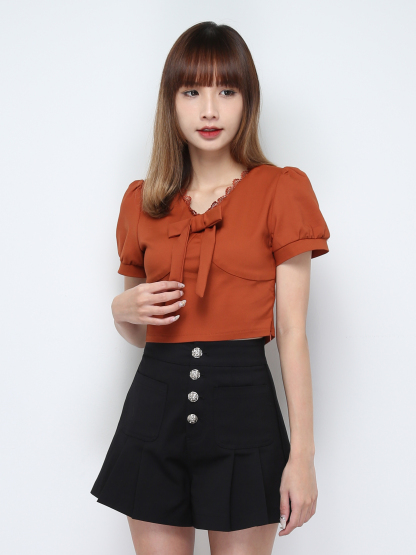 Front Ribbon V NEck Top 28483