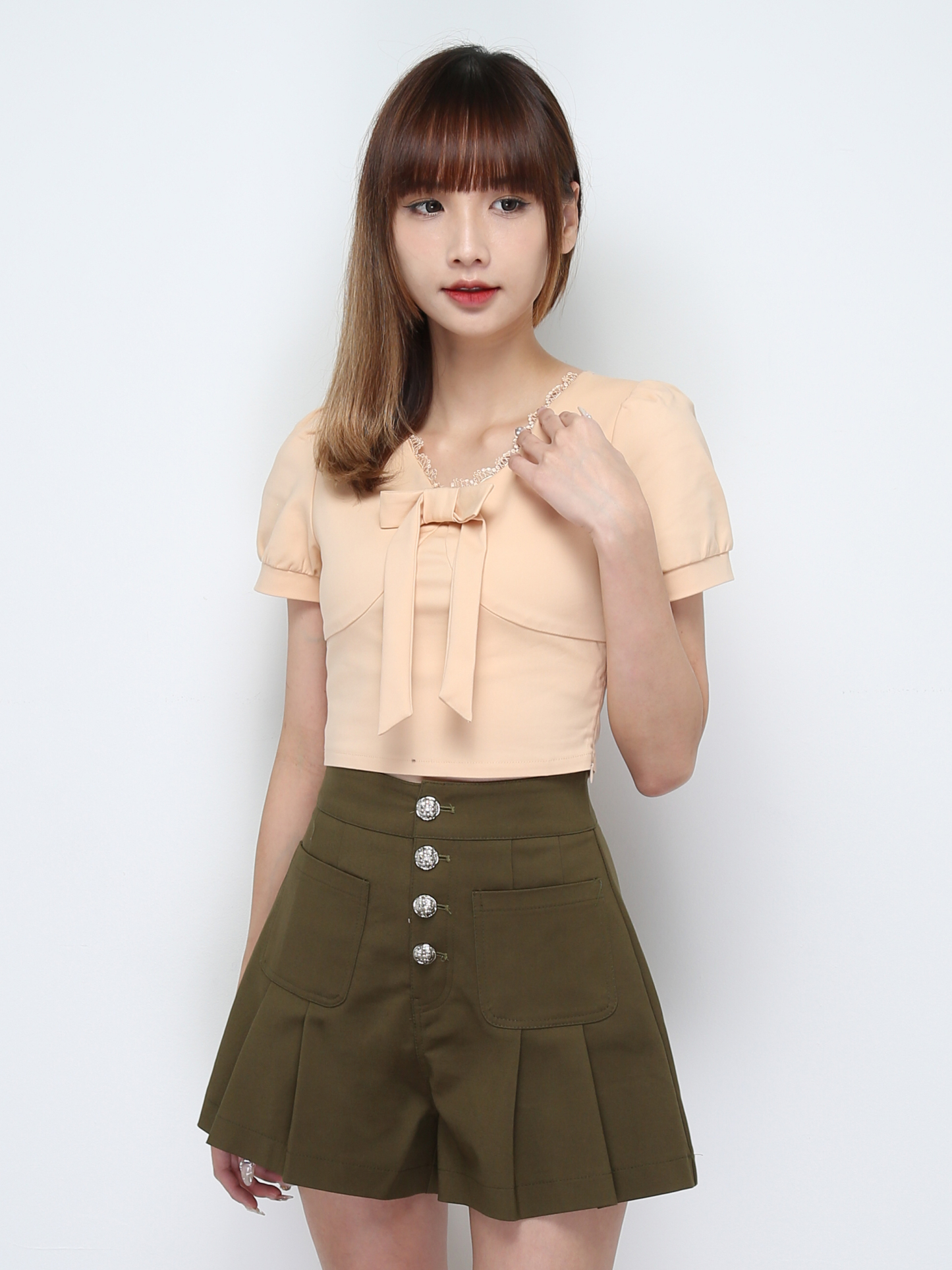 High Waist Front Button Pleated Short Pants 28484