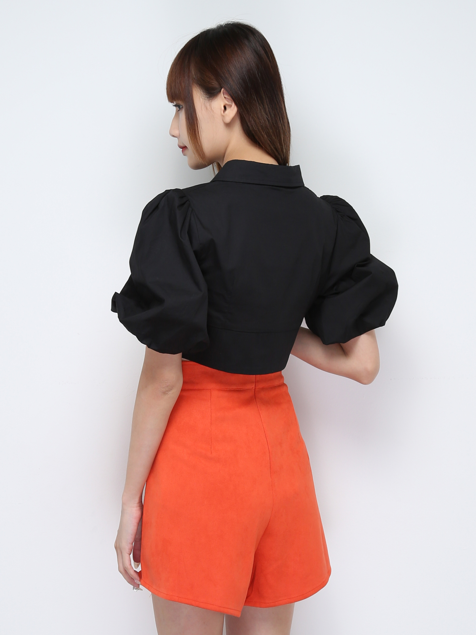 Puff Sleeve Front Button Crop Top 28559