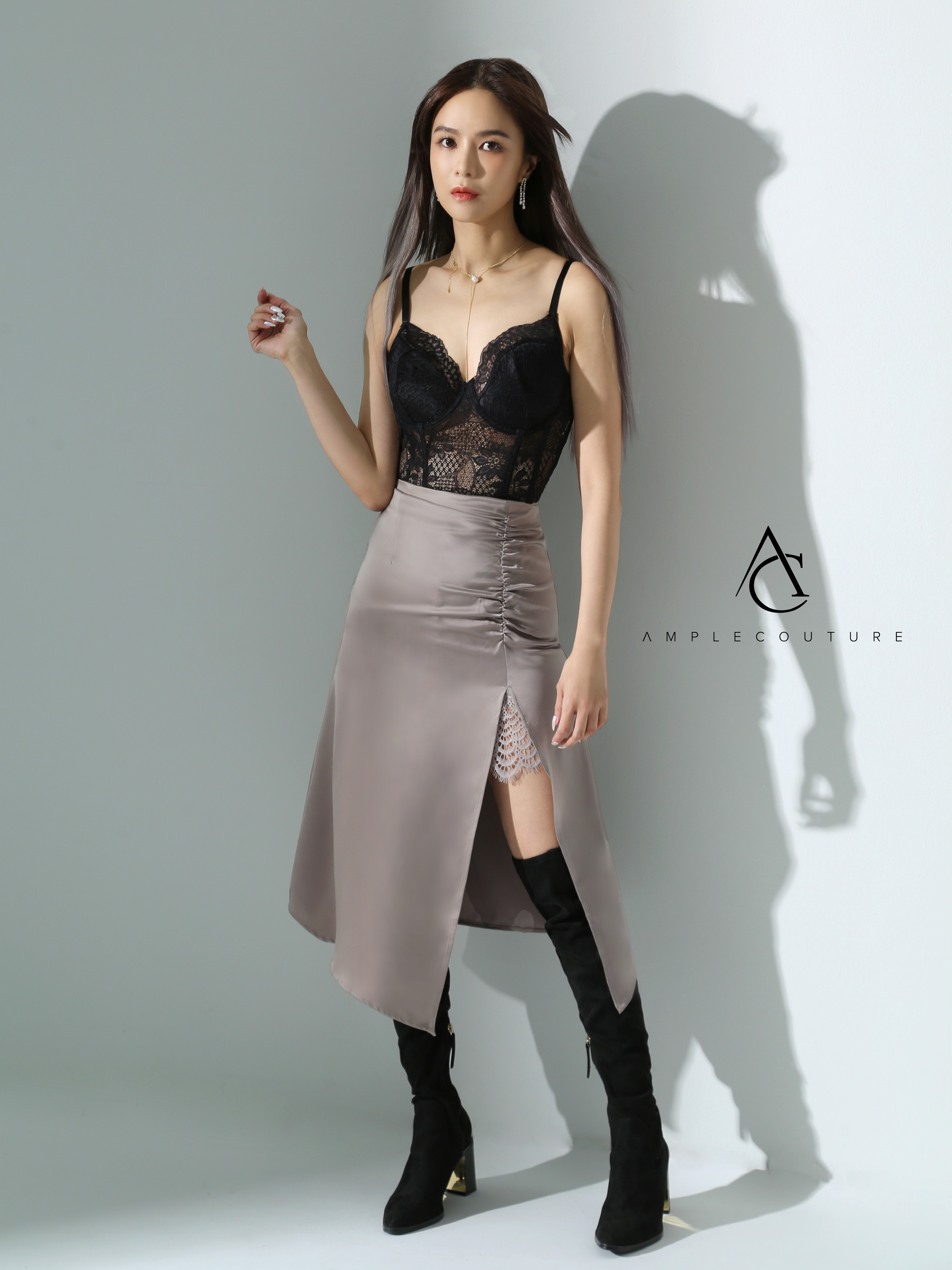 High Waist Side Split With Lace Skirt AC403 (SPO)