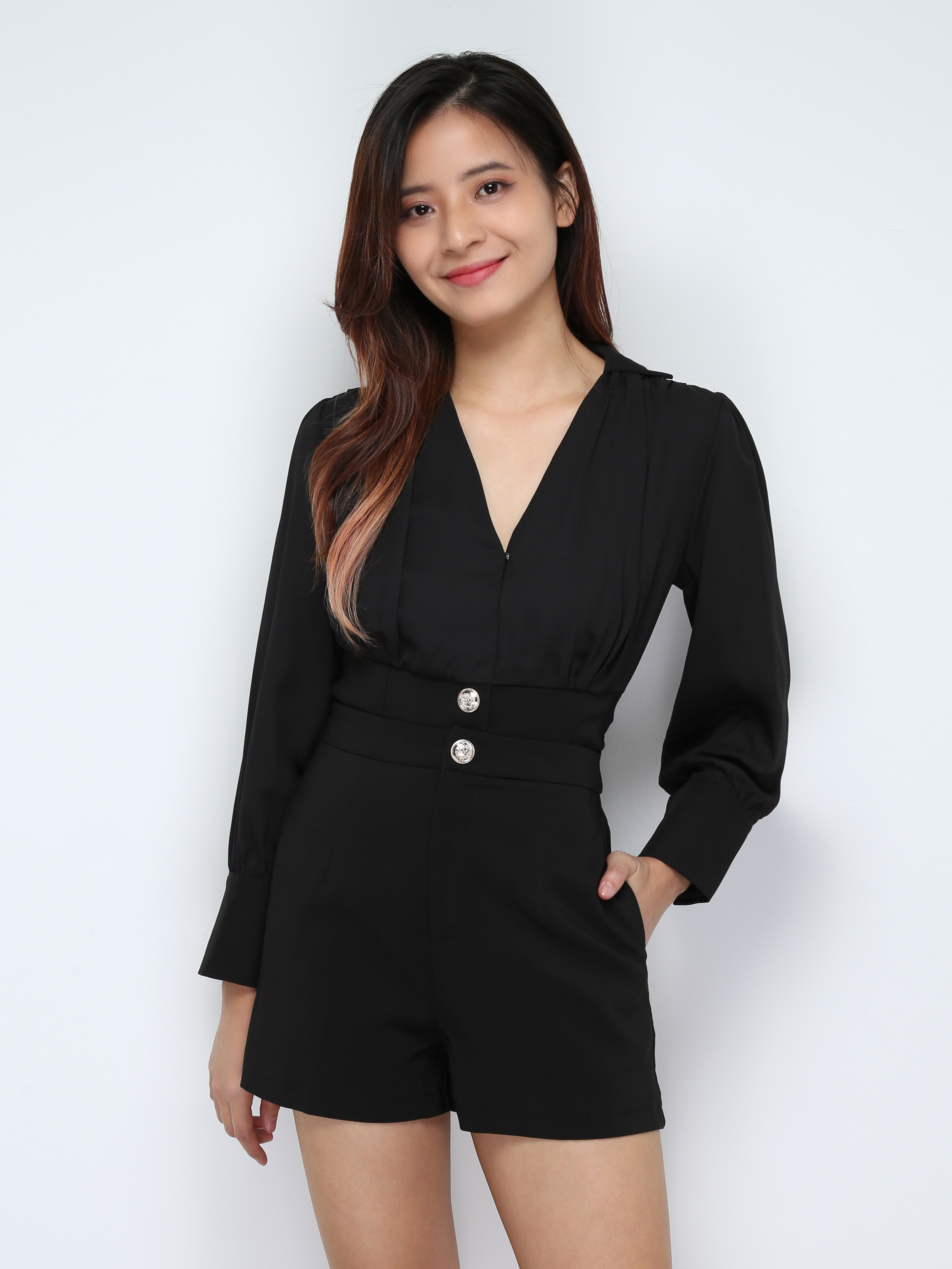 V Neck Pleated Chiffon Set 28726