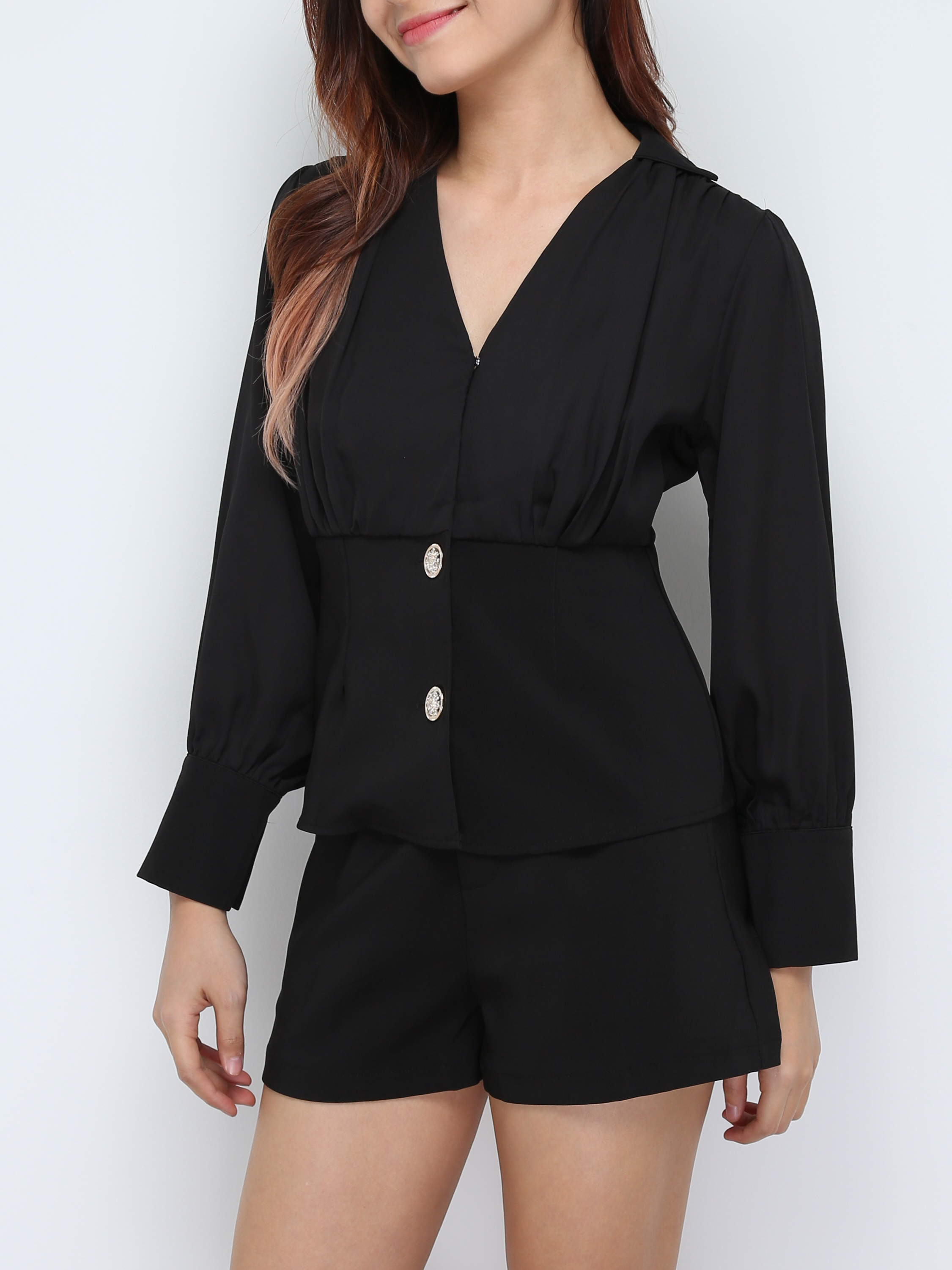 V Neck Pleated Chiffon Set 28726