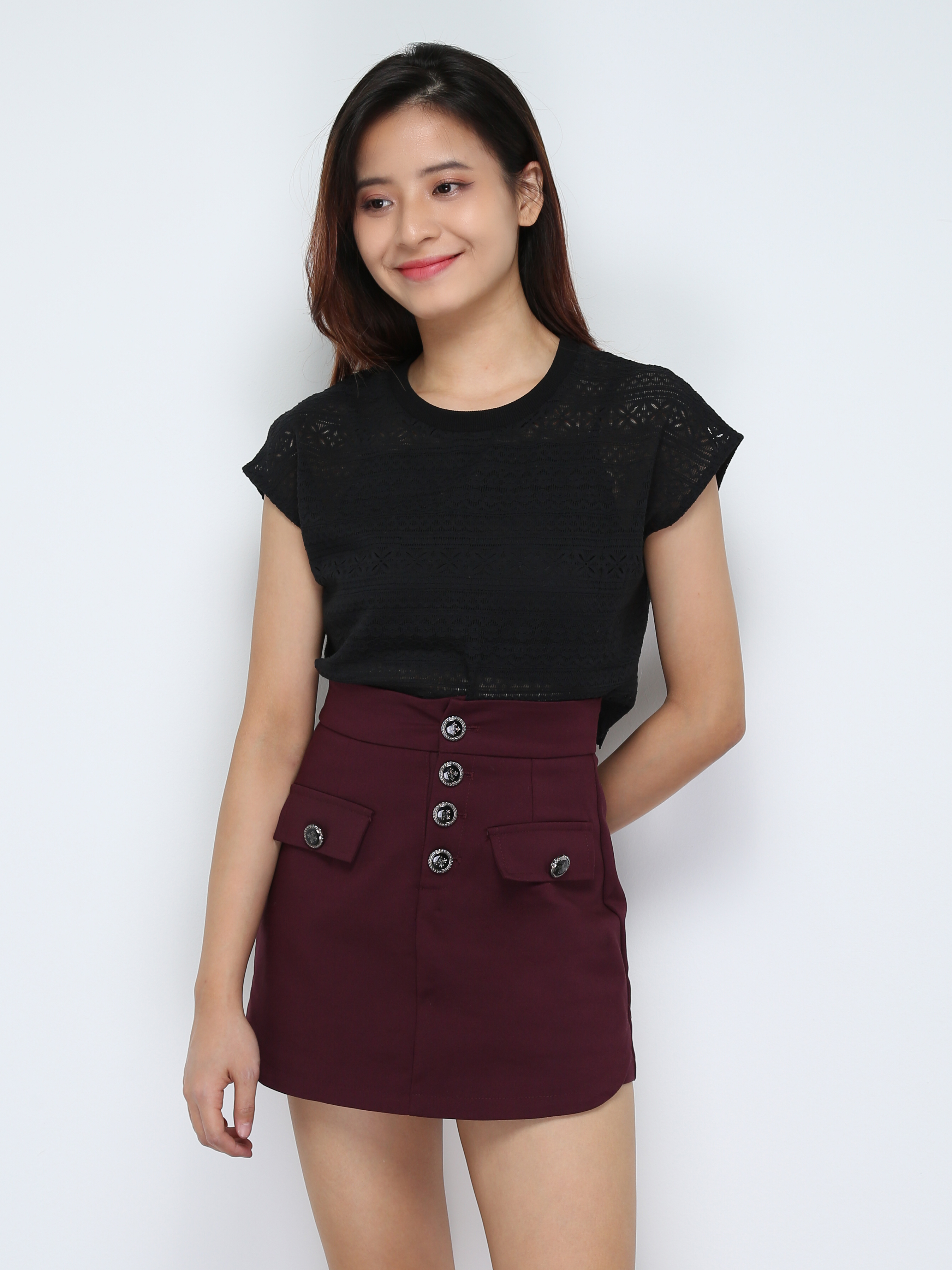 High Waist Breasted Button Skirt Pants 28740