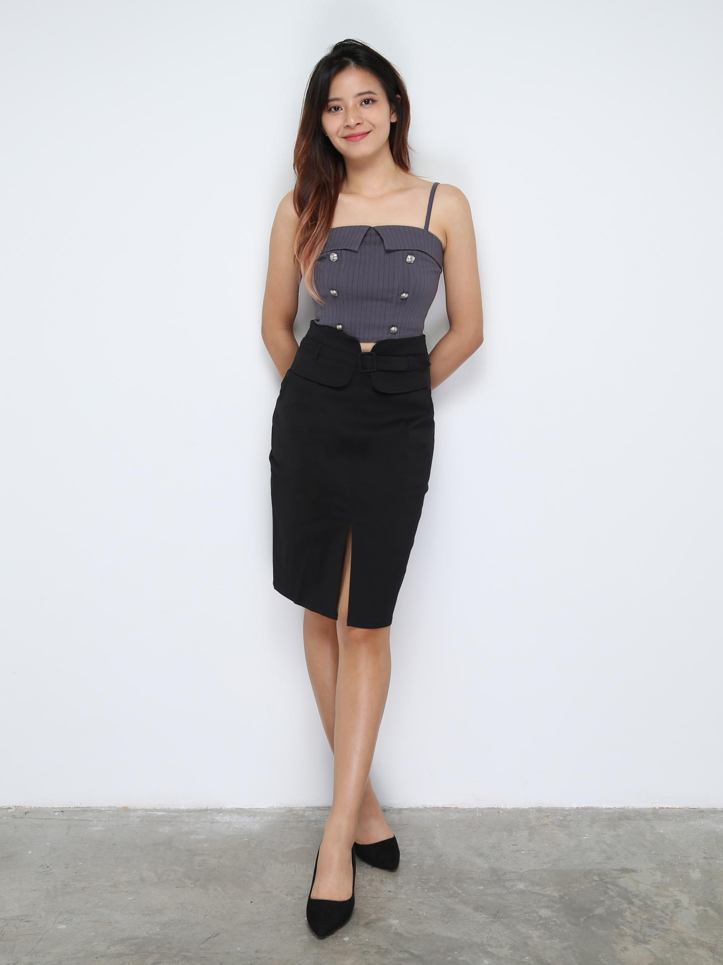 Formal High Waist Front Splt Skirt 28292