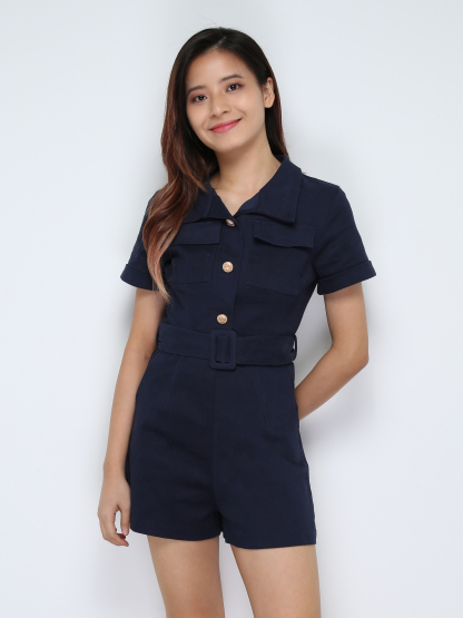 Formal Front Button With Belt Jumpsuit 28745