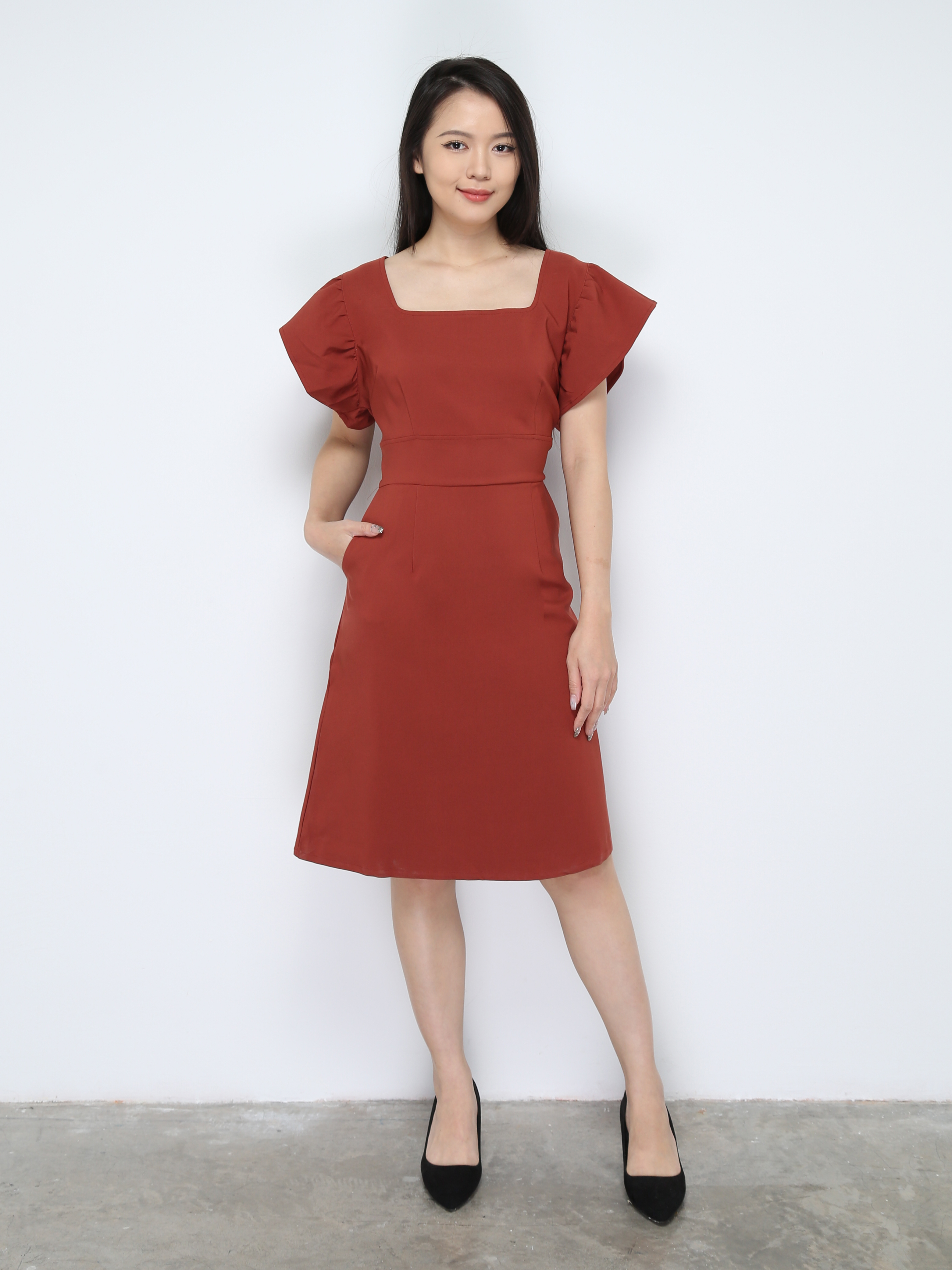 Butterfly Sleeve With Sqaure Neck Dress 28746