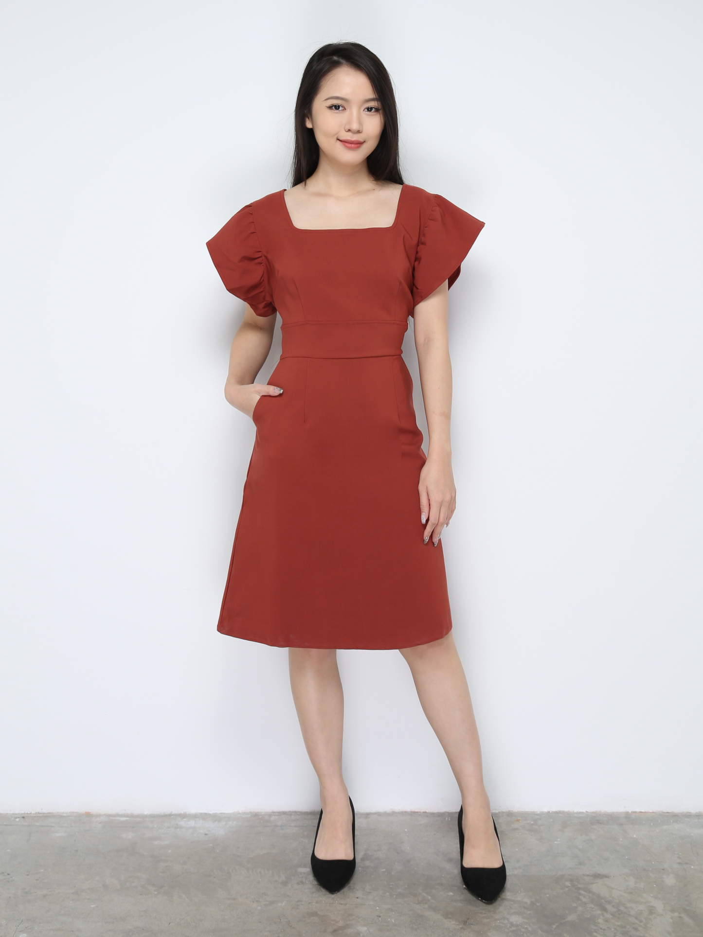 Butterfly Sleeve With Sqaure Neck Dress 28746