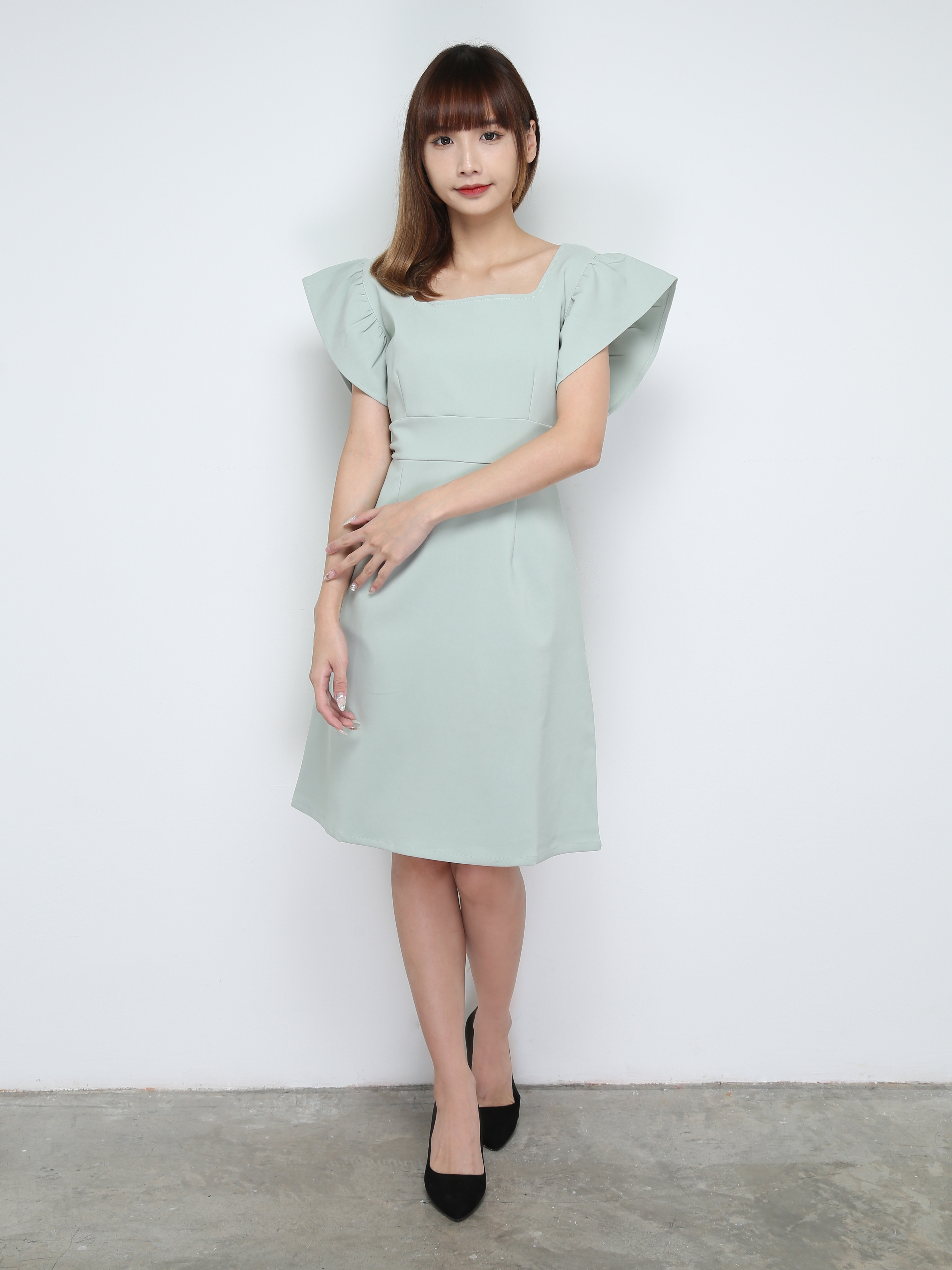 Butterfly Sleeve With Sqaure Neck Dress 28746