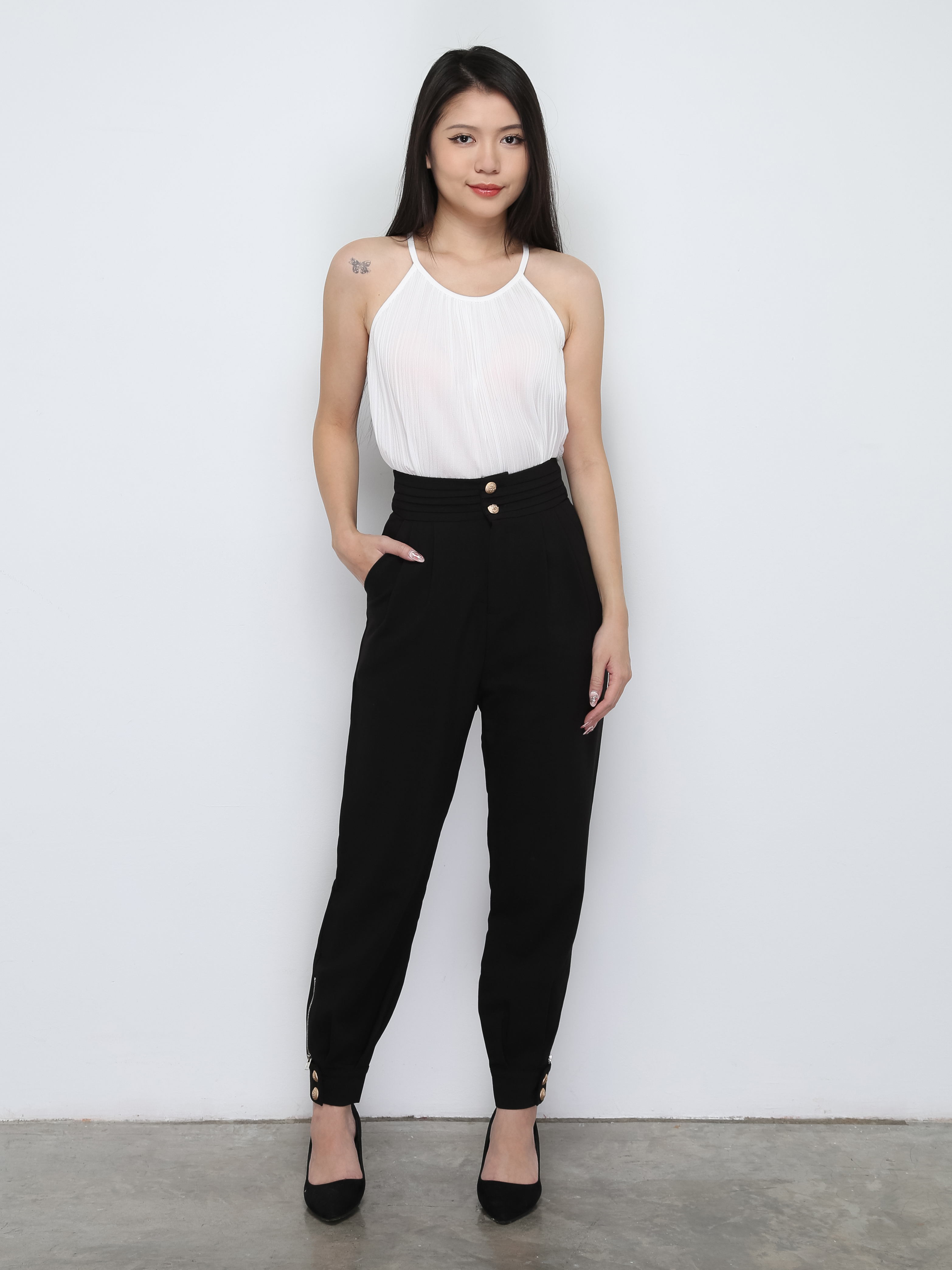 Front Button Pleated Long Pant 29786