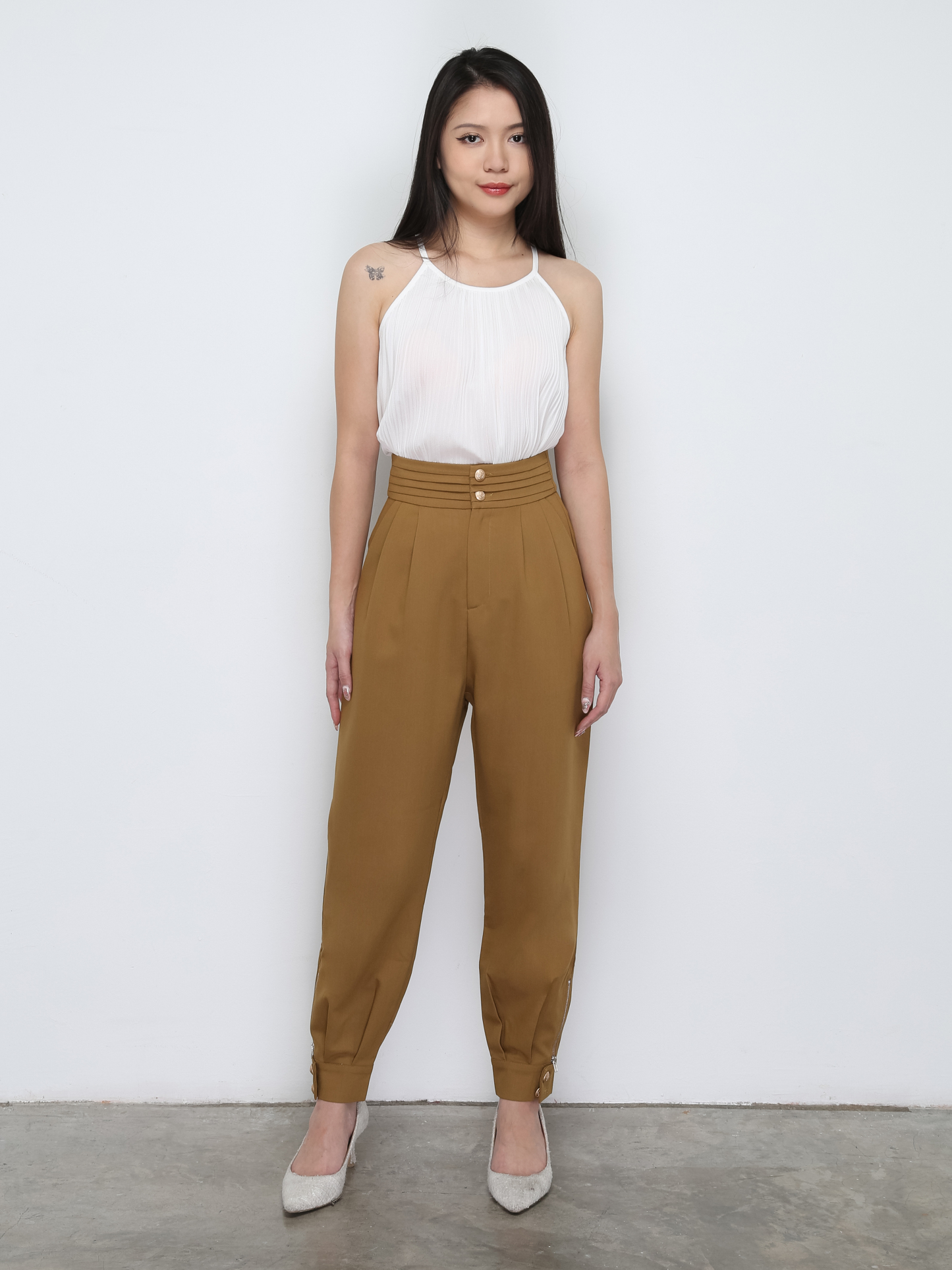 Front Button Pleated Long Pant 29786