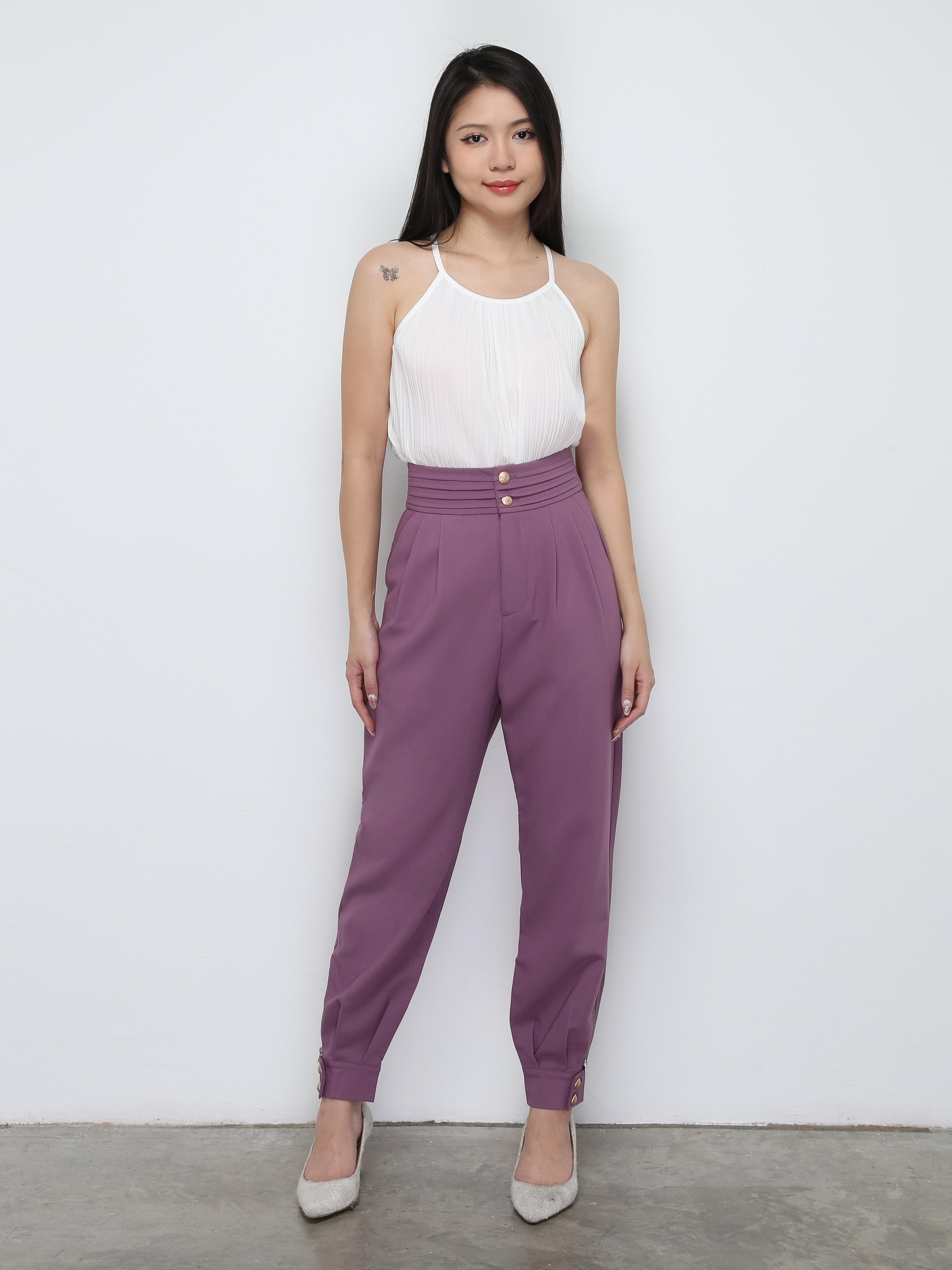 Front Button Pleated Long Pant 29786