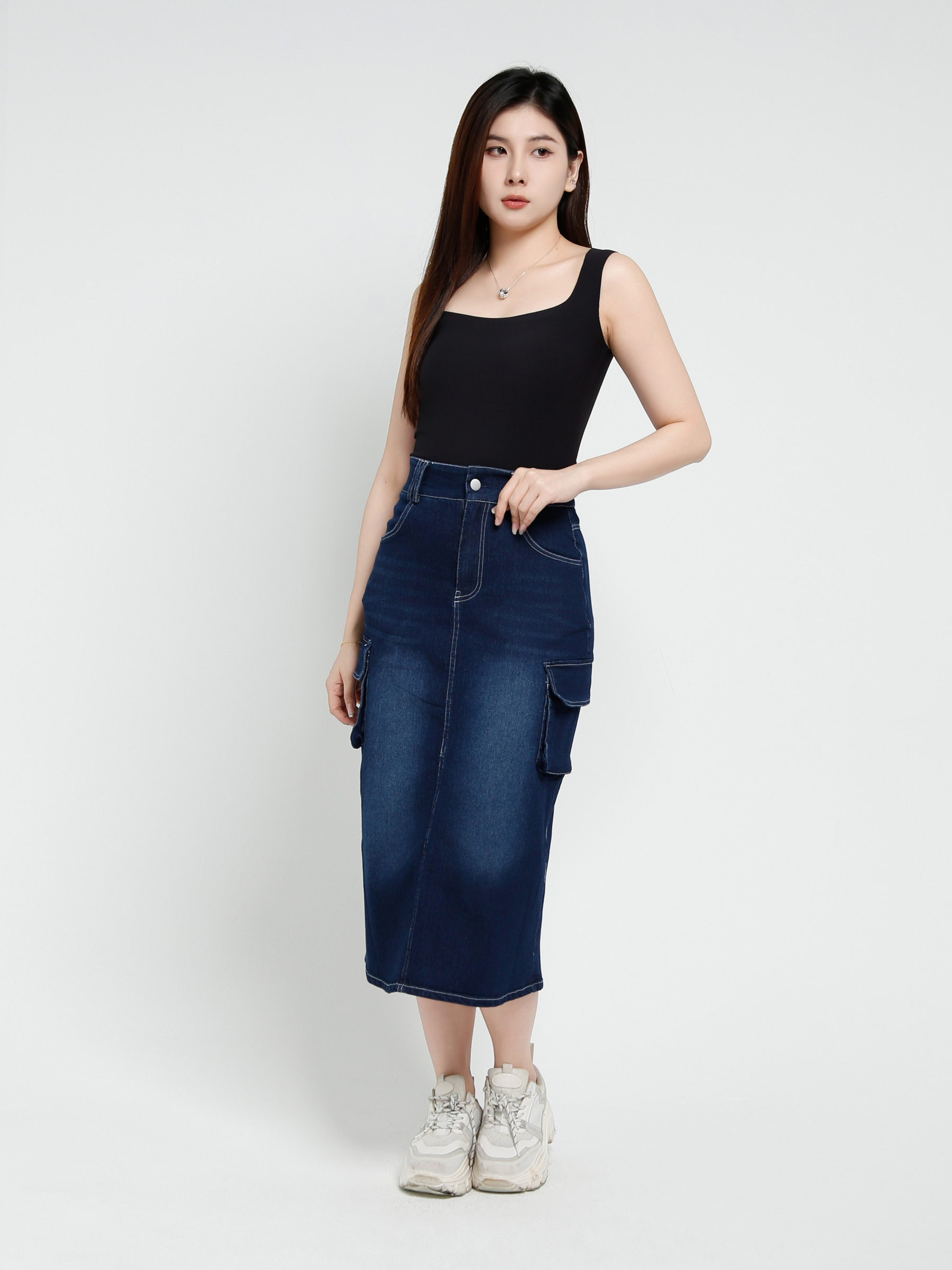 Denim Side Pocket Long Skirt 37849