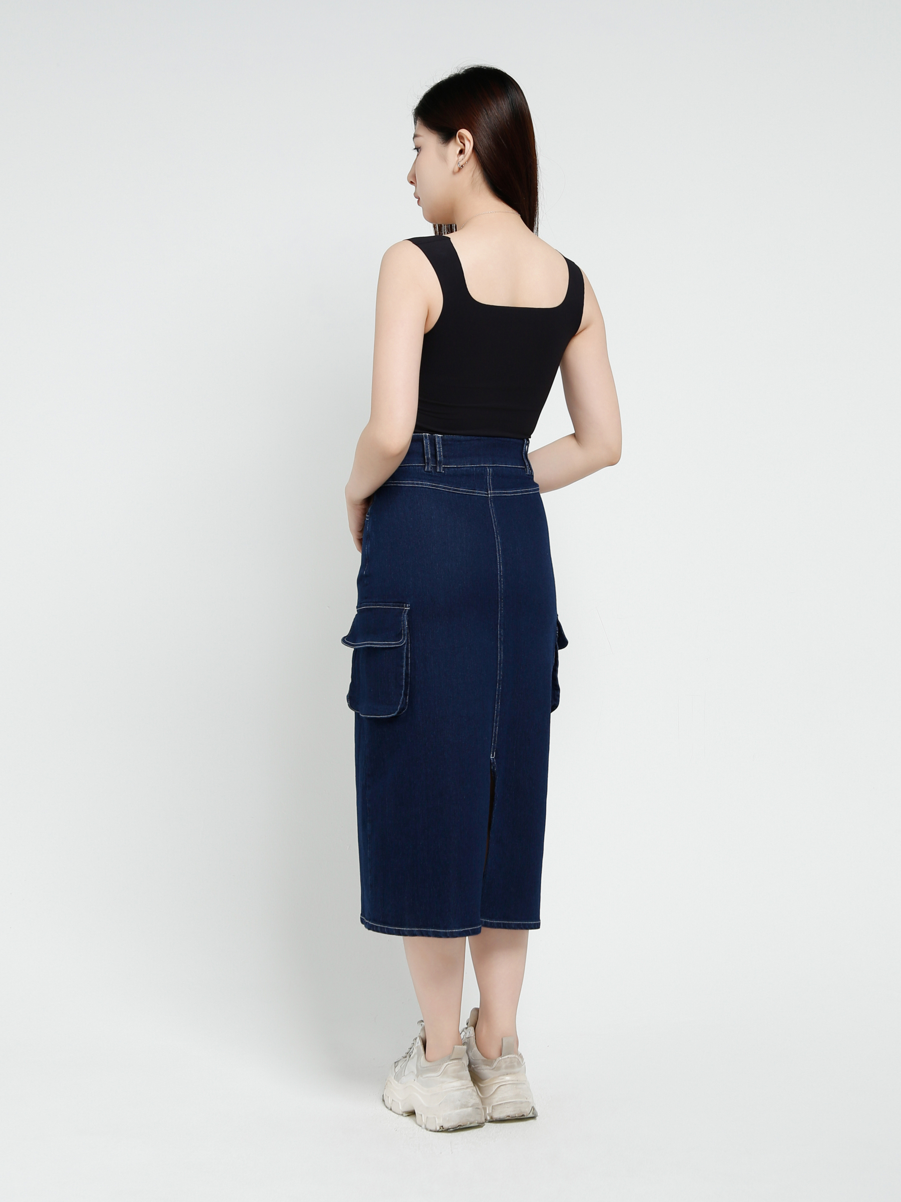 Denim Side Pocket Long Skirt 37849