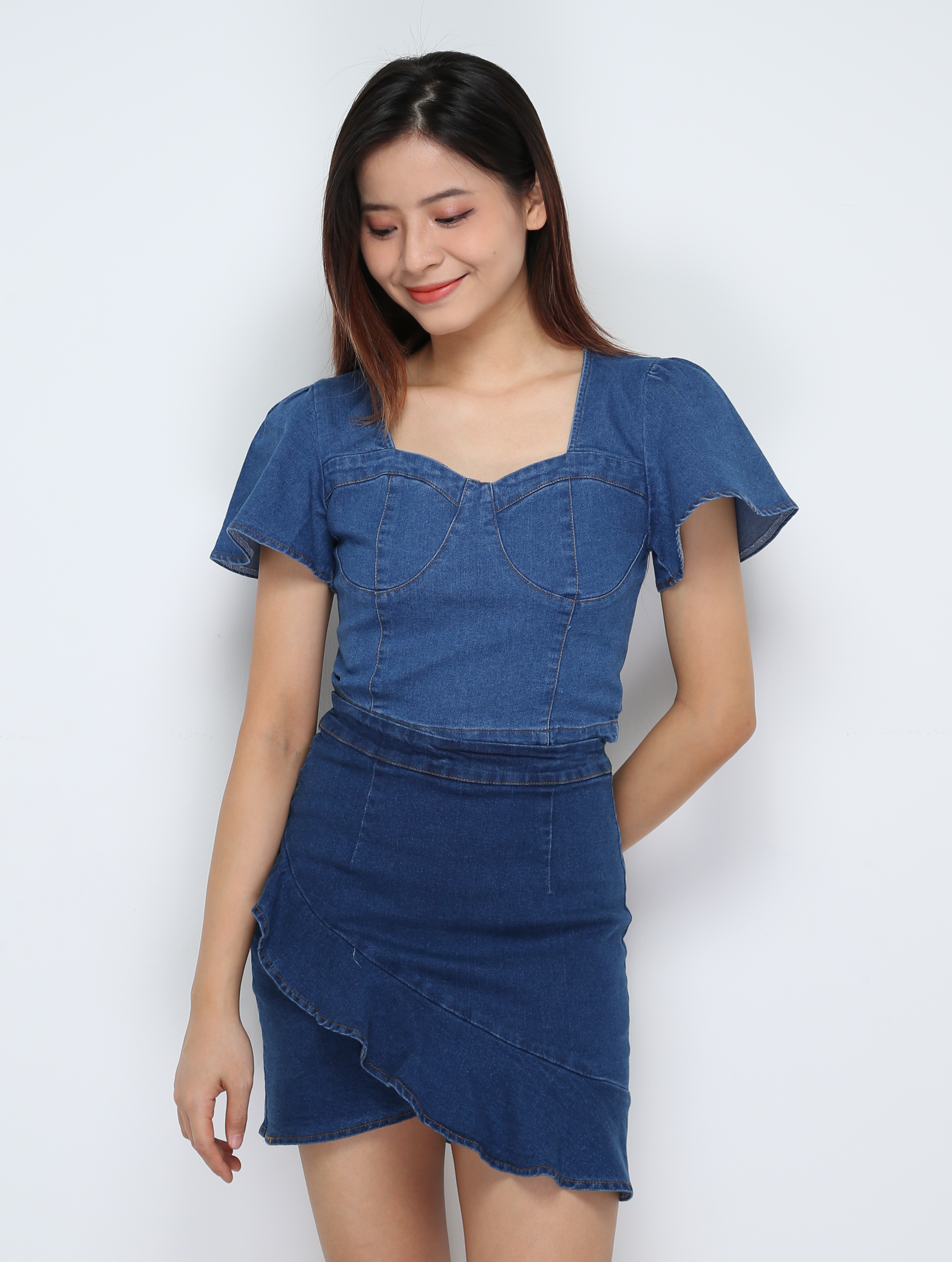Denim Ruffles Irregular Long Skirt 28979
