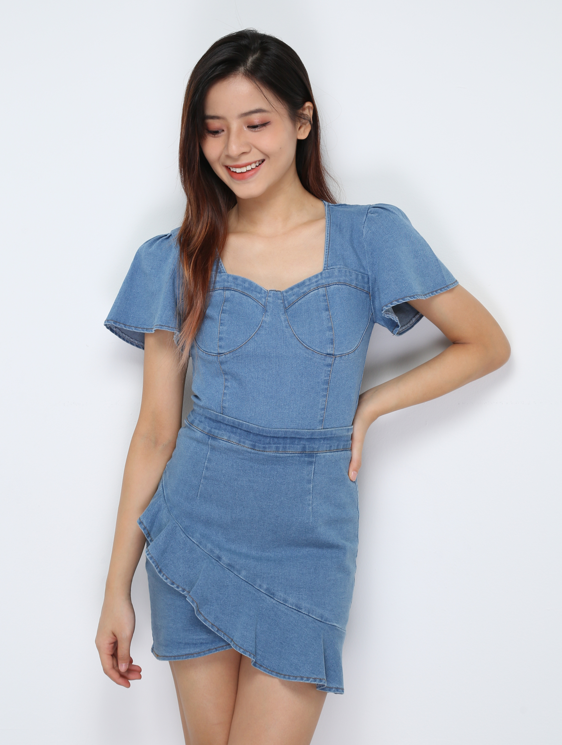 Denim Ruffles Irregular Long Skirt 28979