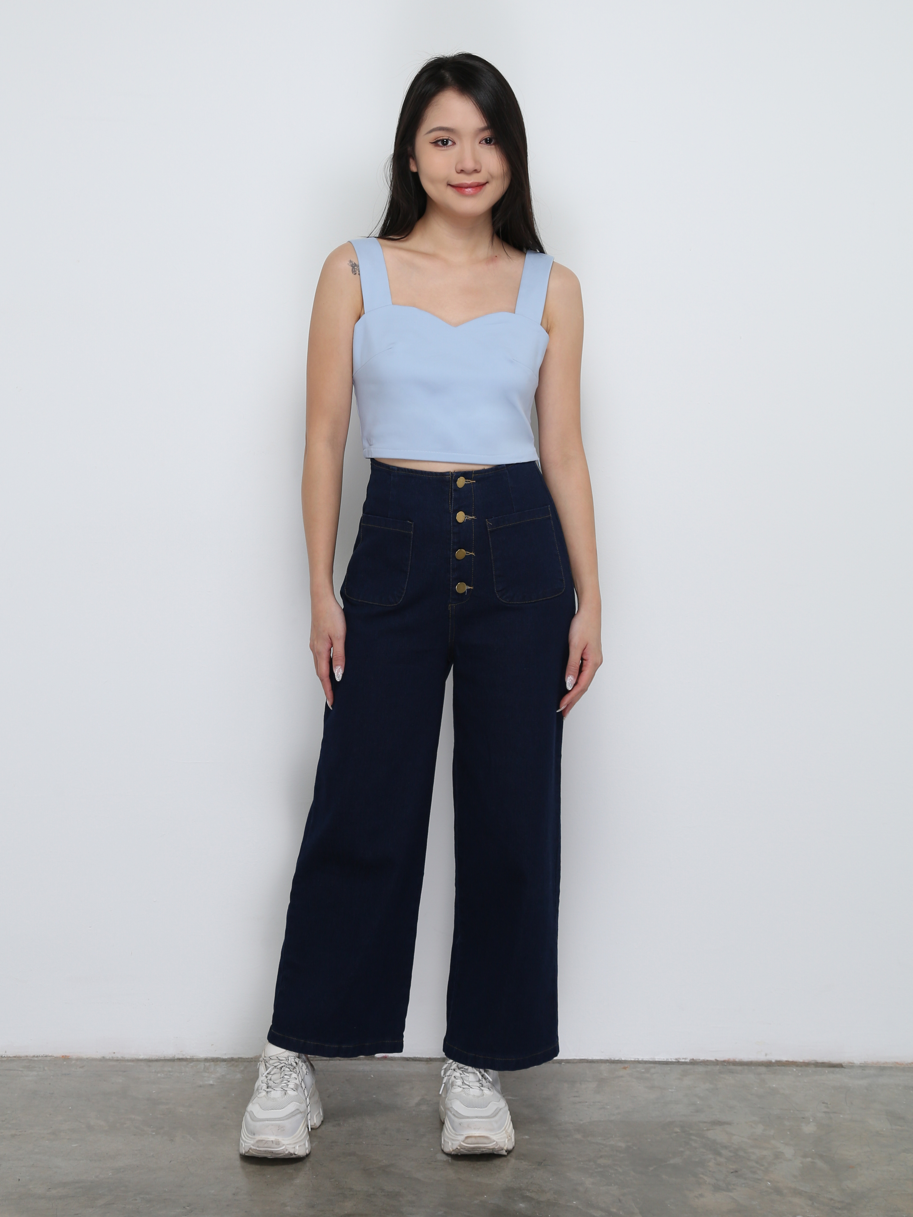 High Waist Front Breasted Button Denim Long Pants 29020