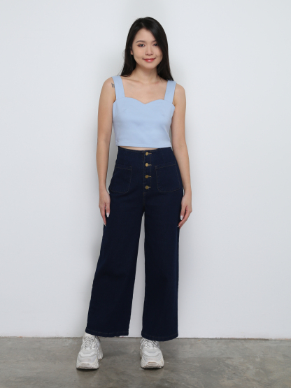 High Waist Front Breasted Button Denim Long Pants 29020
