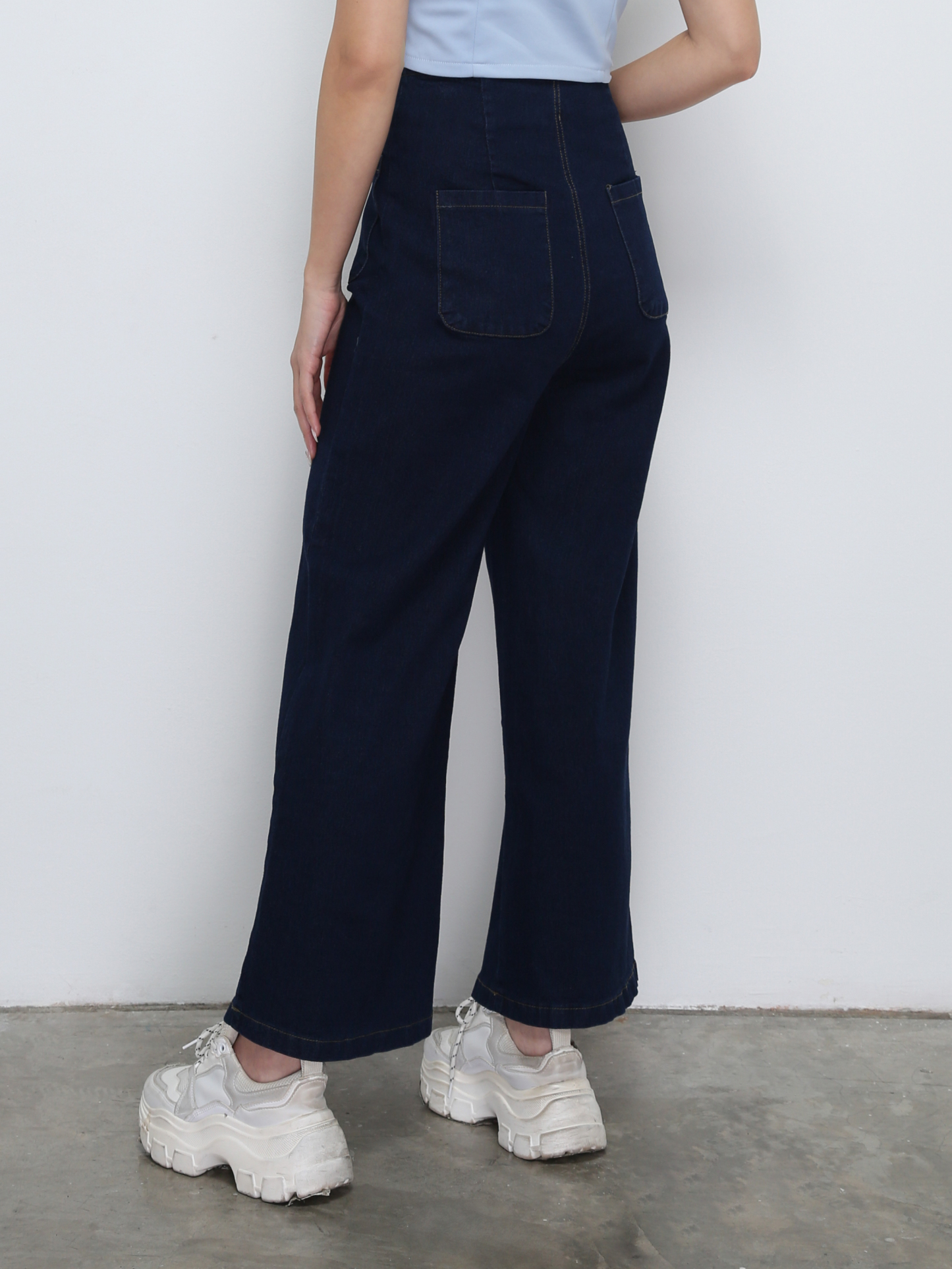High Waist Front Breasted Button Denim Long Pants 29020