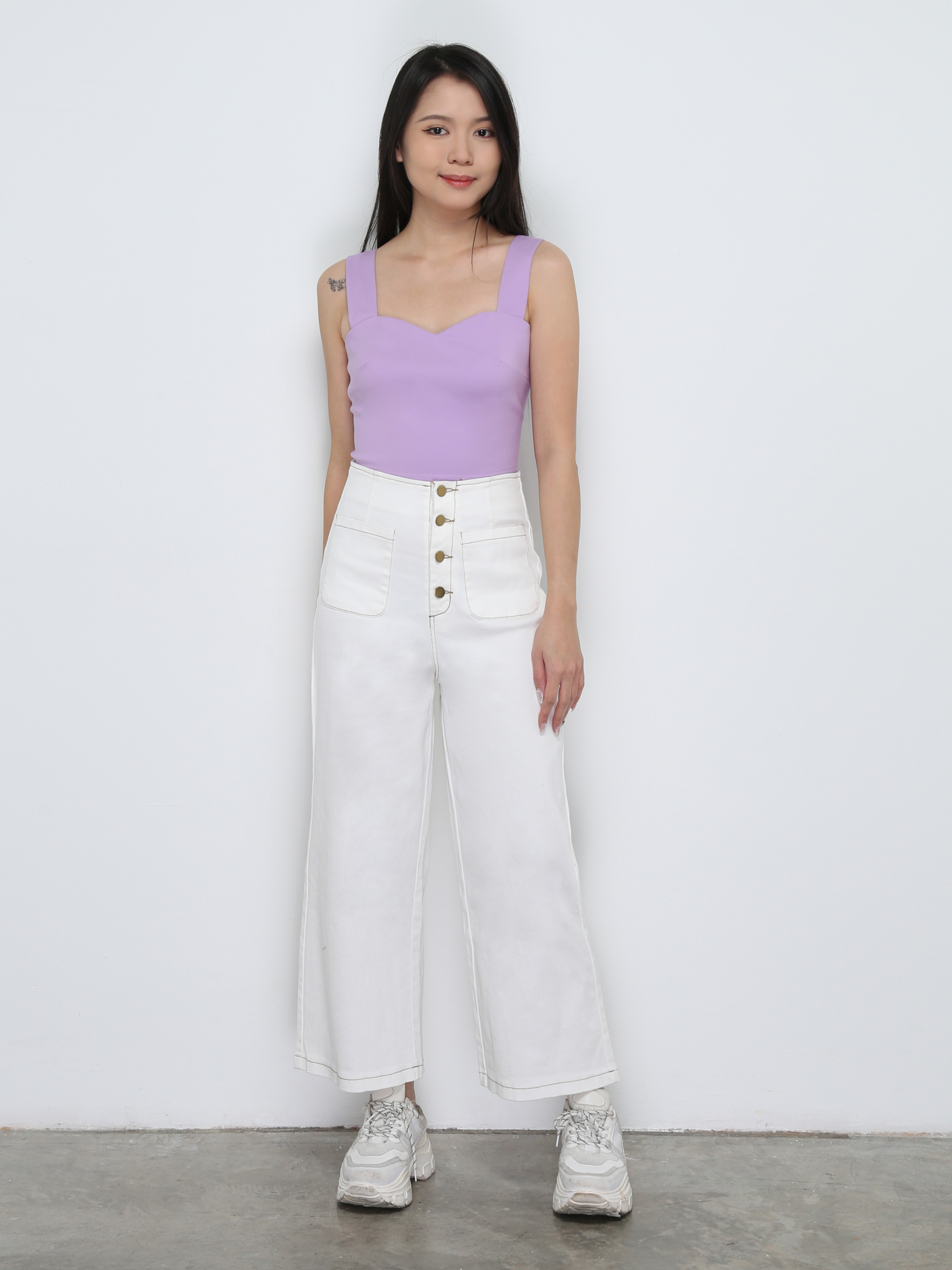 High Waist Front Breasted Button Denim Long Pants 29020