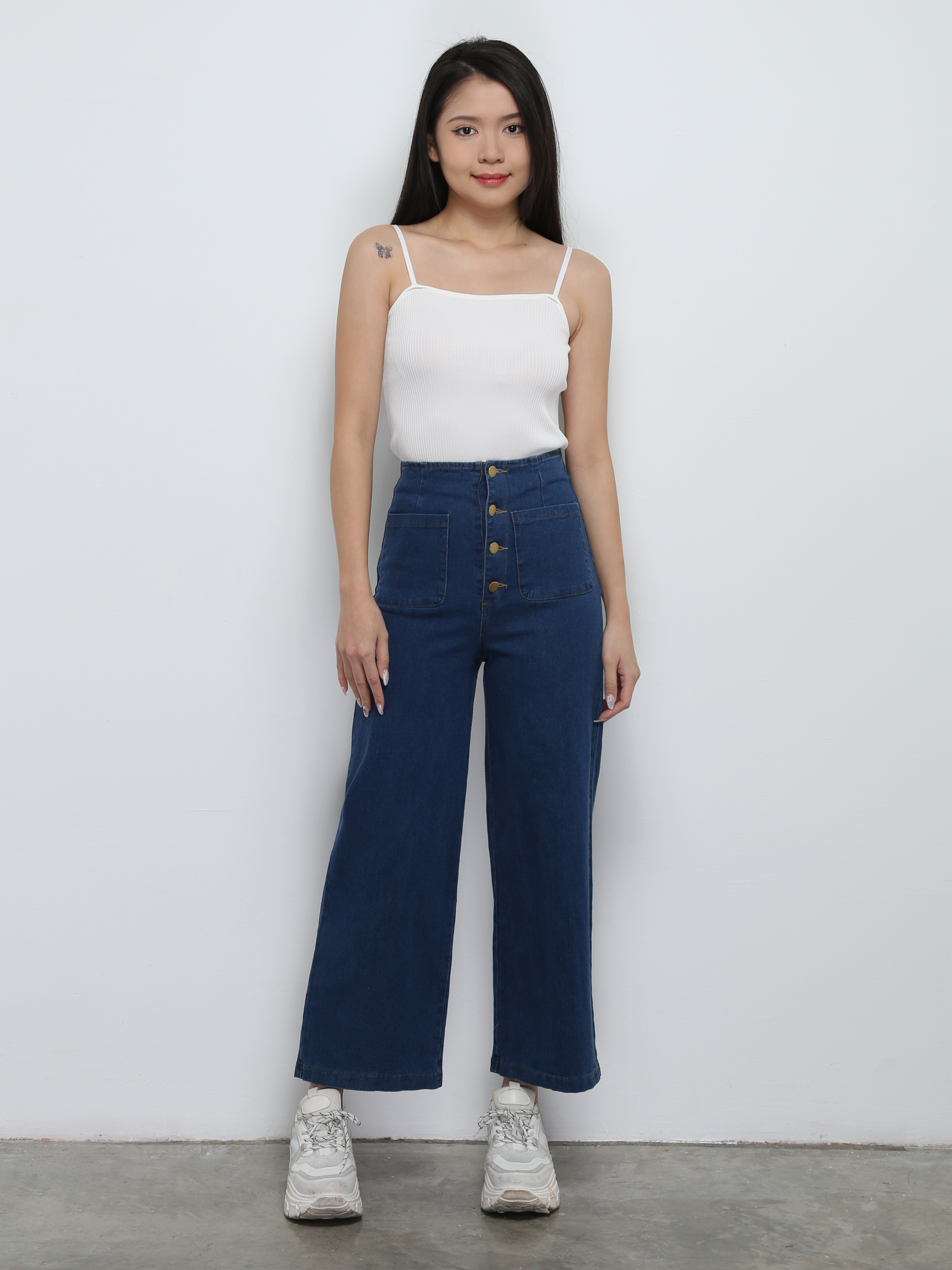 High Waist Front Breasted Button Denim Long Pants 29020