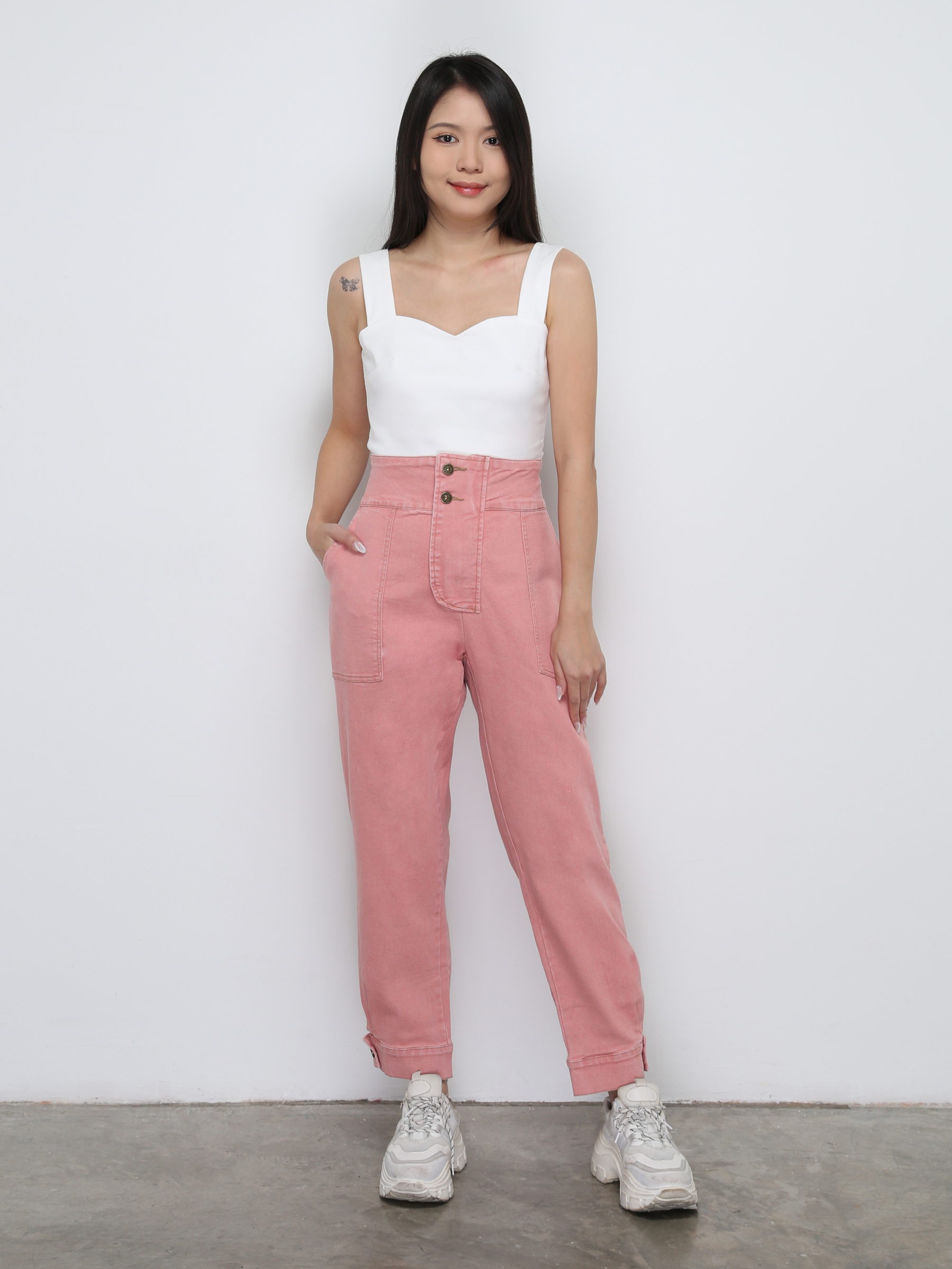 High Waist Denim Front Button With Zip Long Pants 29008