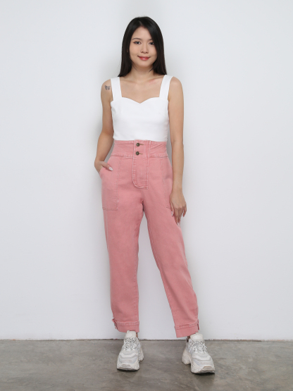 High Waist Denim Front Button With Zip Long Pants 29008