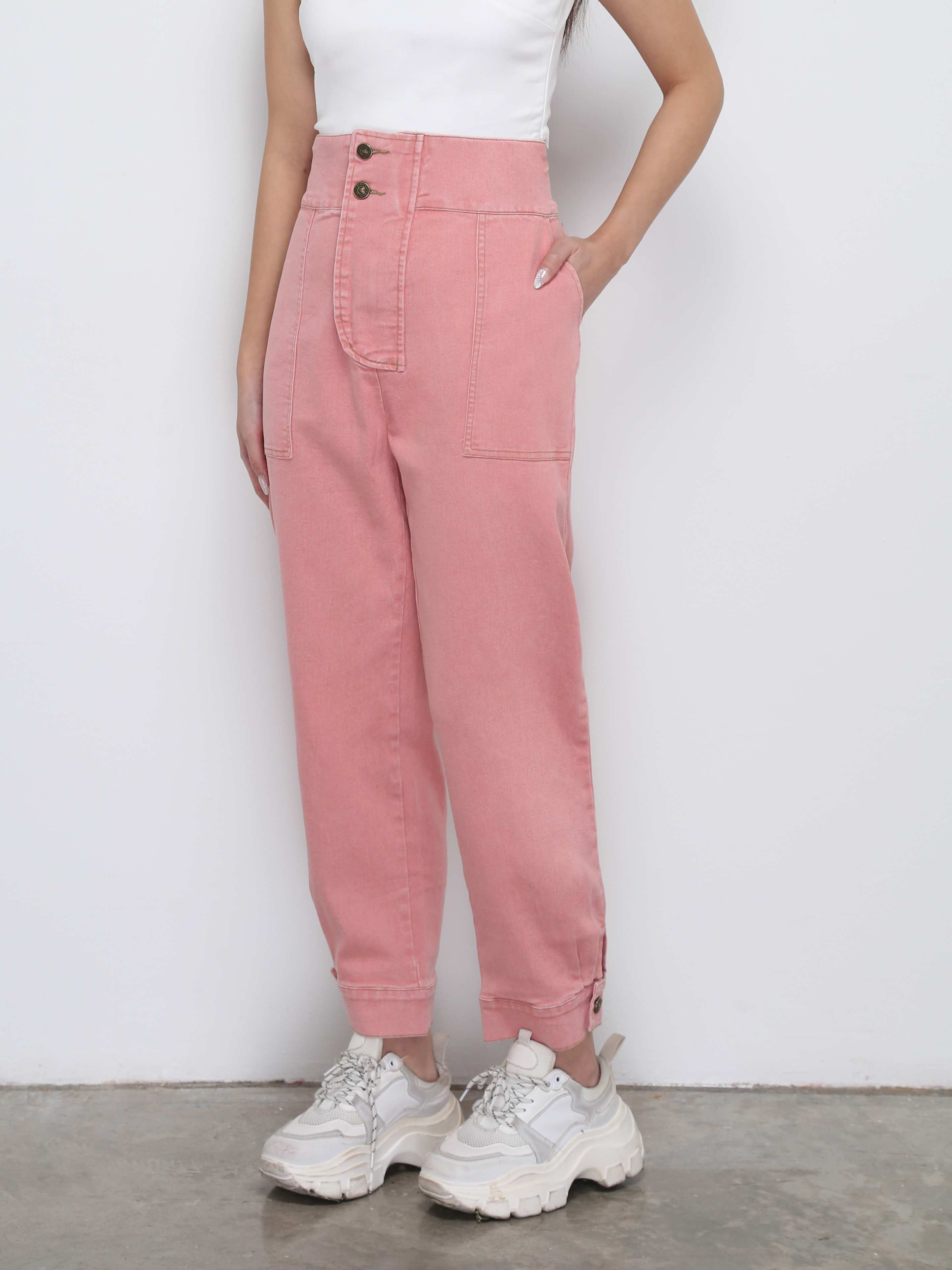 High Waist Denim Front Button With Zip Long Pants 29008