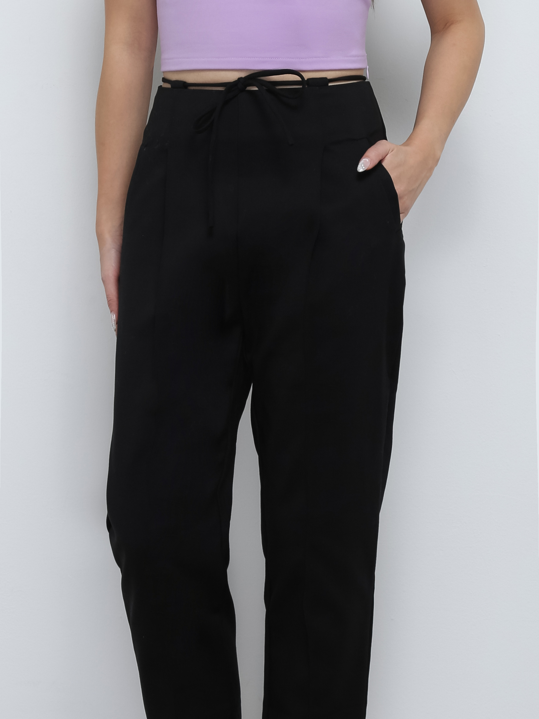 Waist Strap Tie Up Long Pants 29093