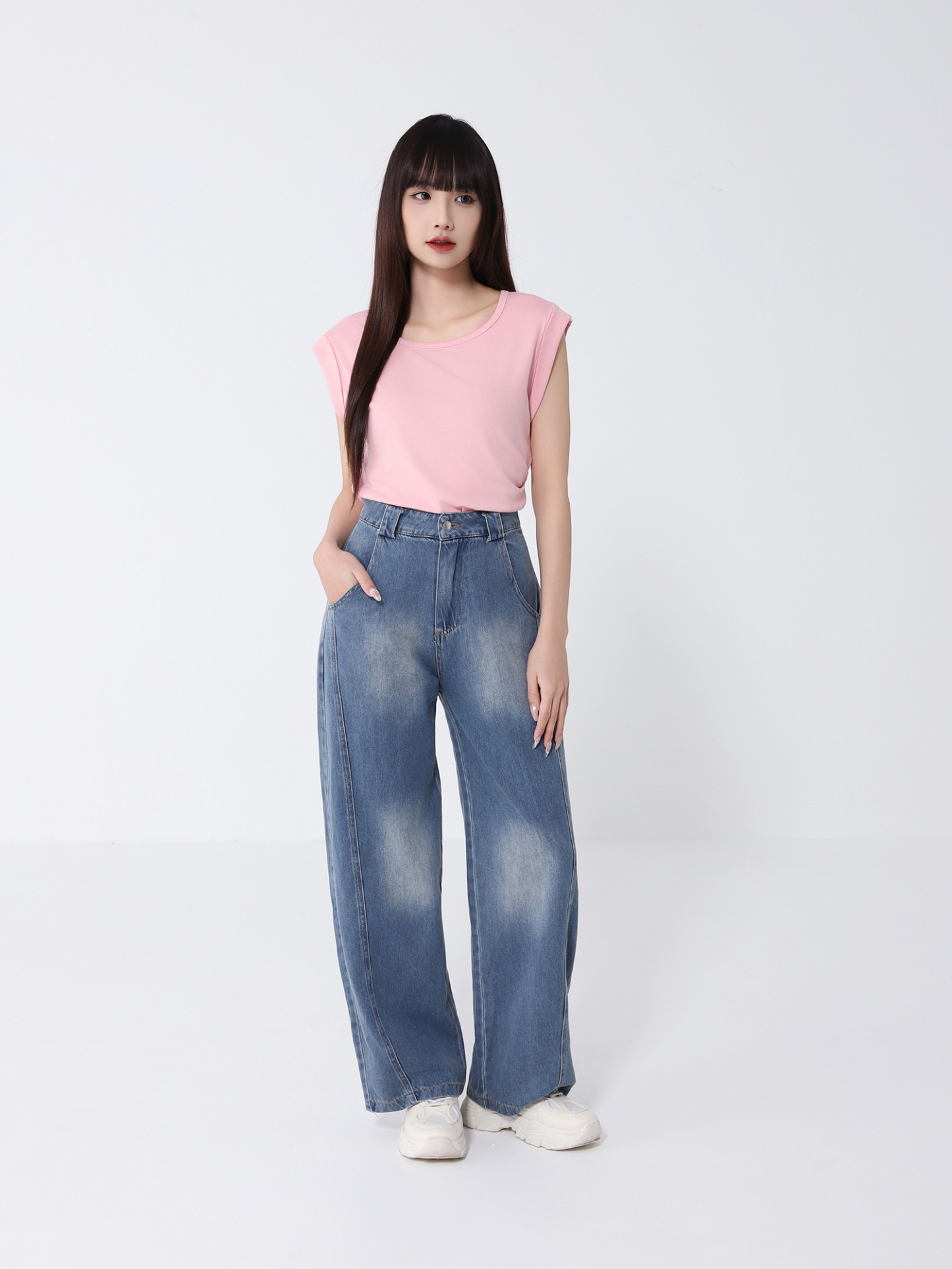 Side Pleated Irregular Long Top 46359