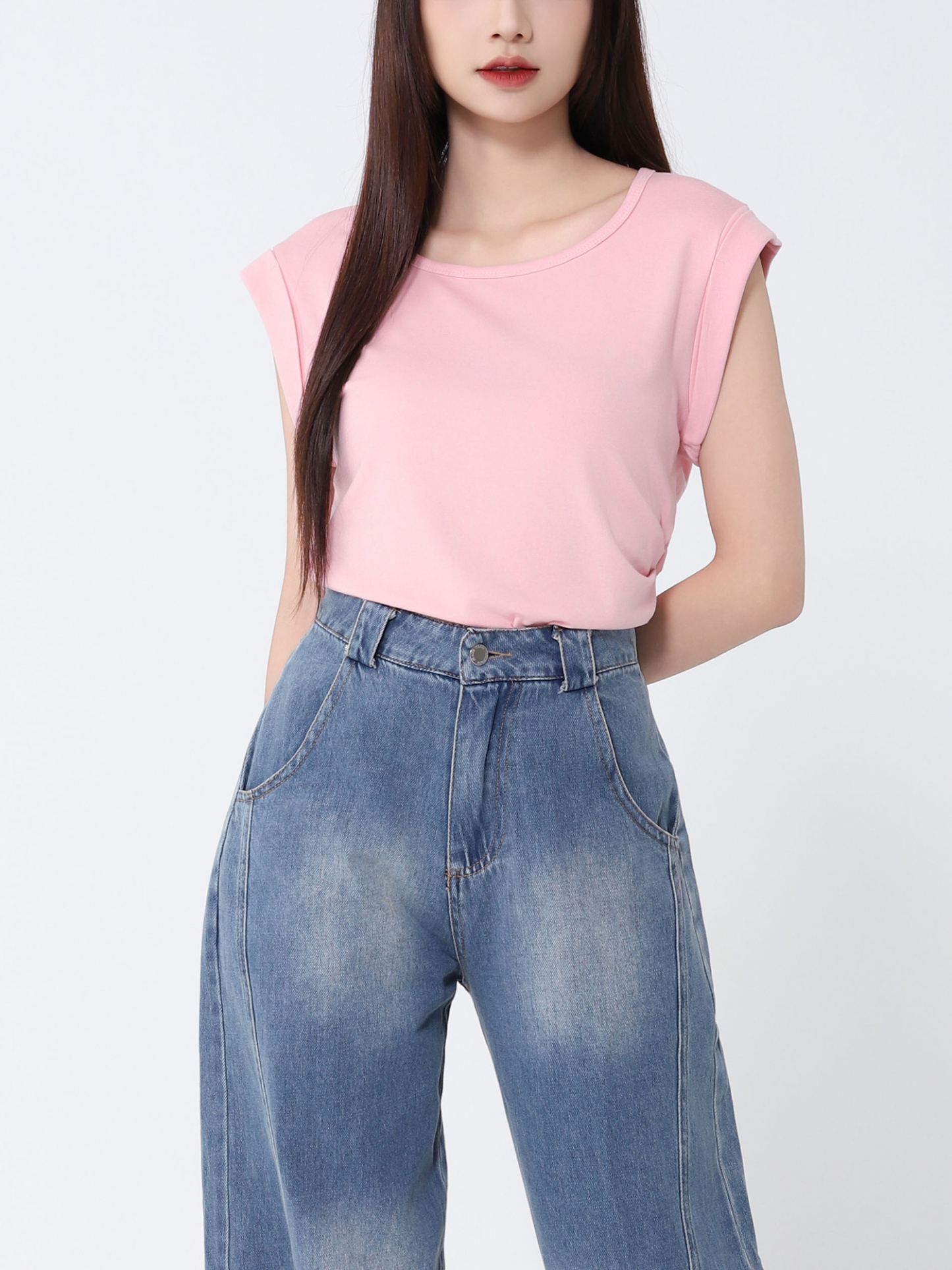 Side Pleated Irregular Long Top 46359