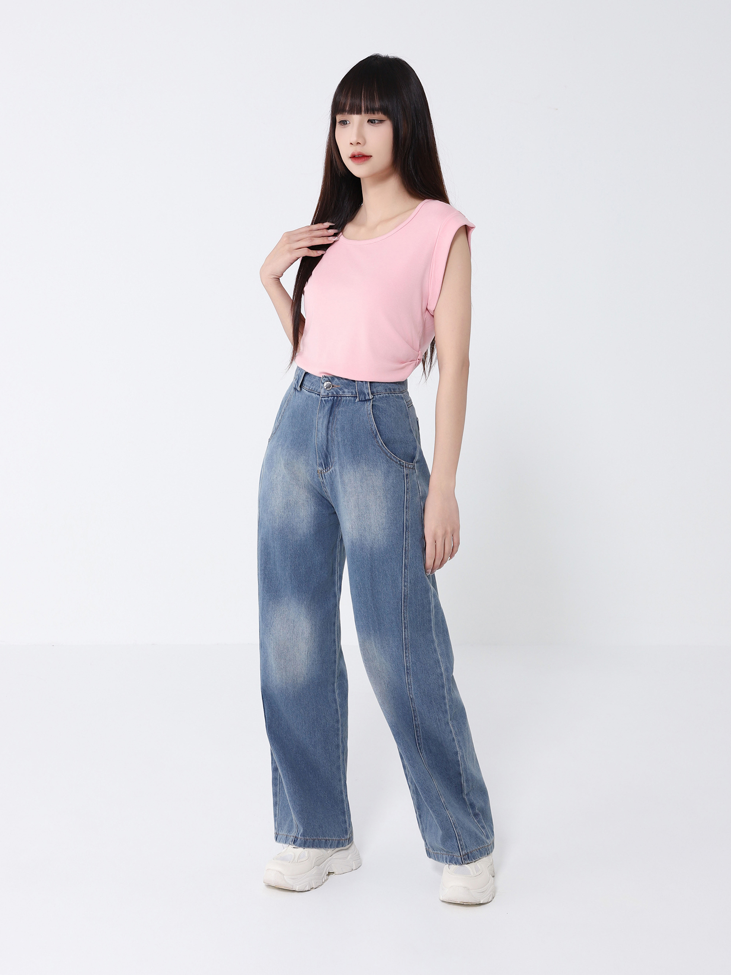 Side Pleated Irregular Long Top 46359