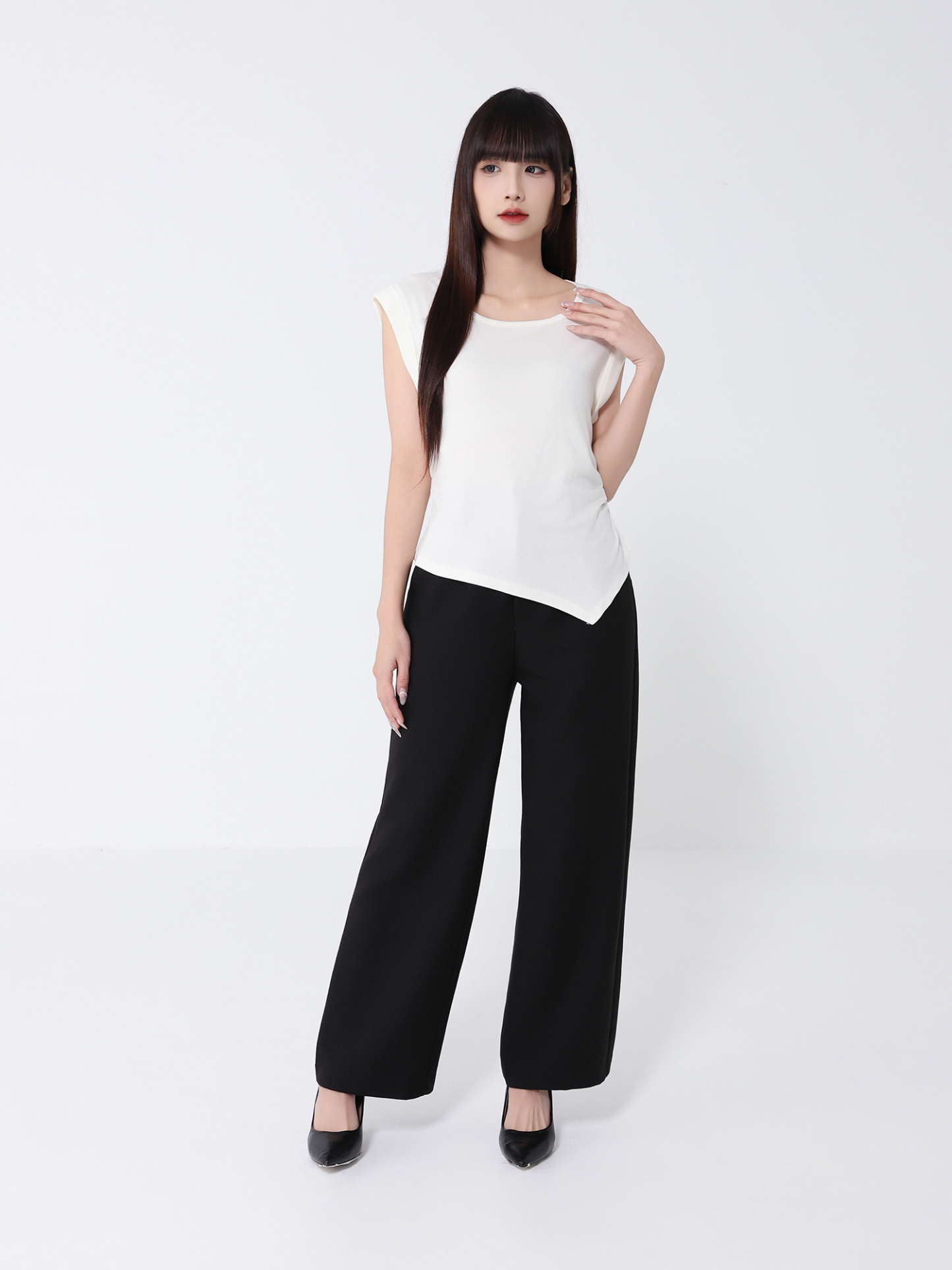 Side Pleated Irregular Long Top 46359