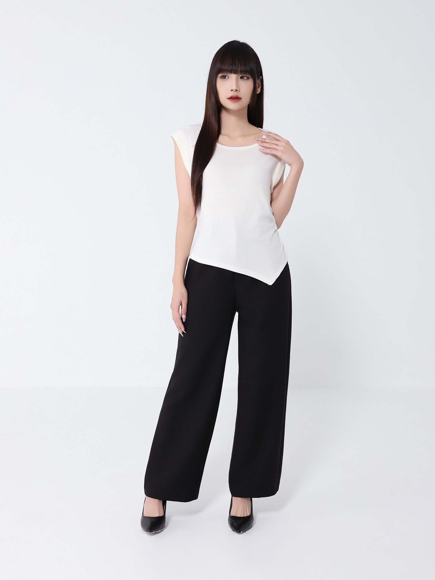 Side Pleated Irregular Long Top 46359