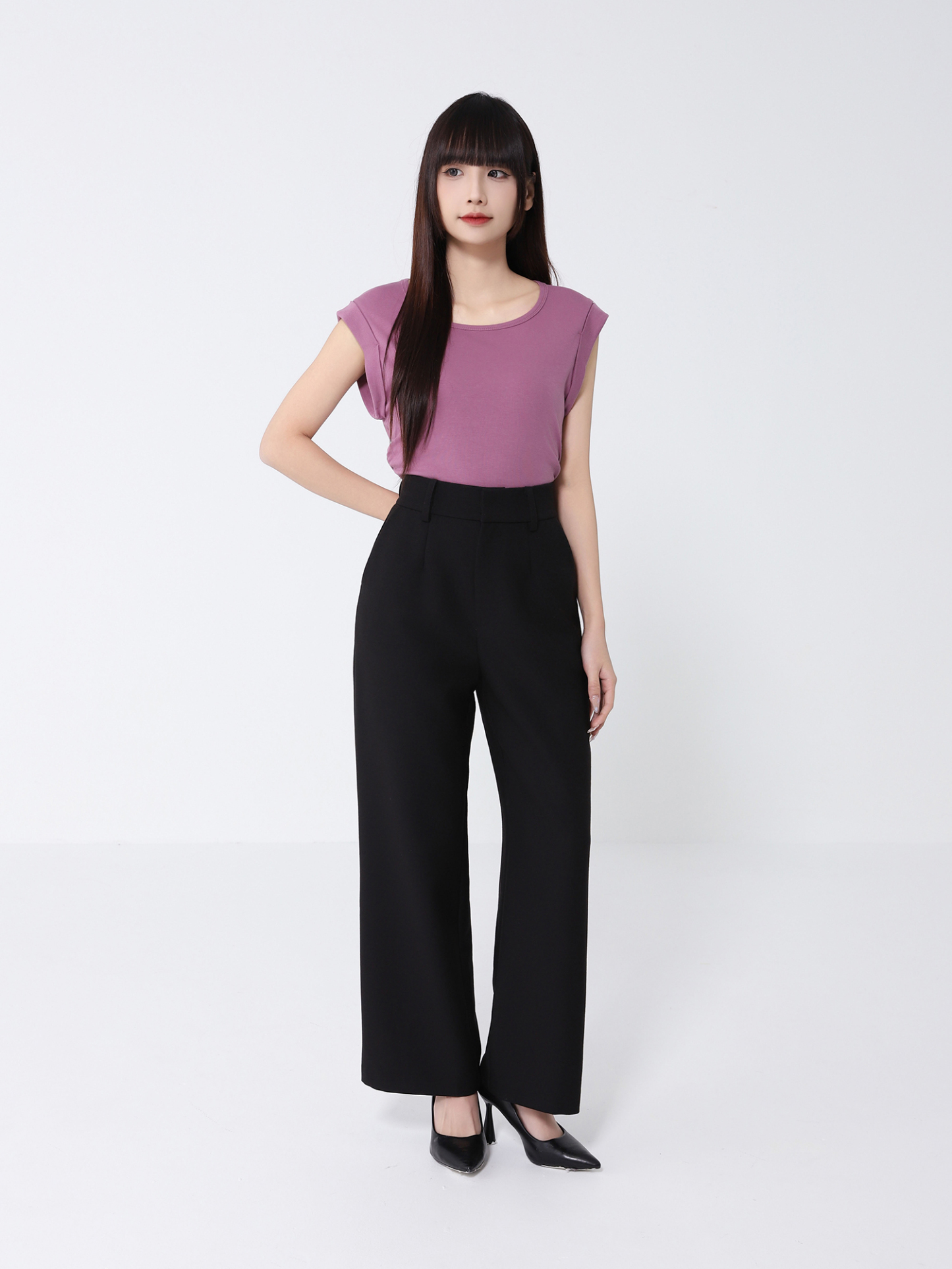 Side Pleated Irregular Long Top 46359