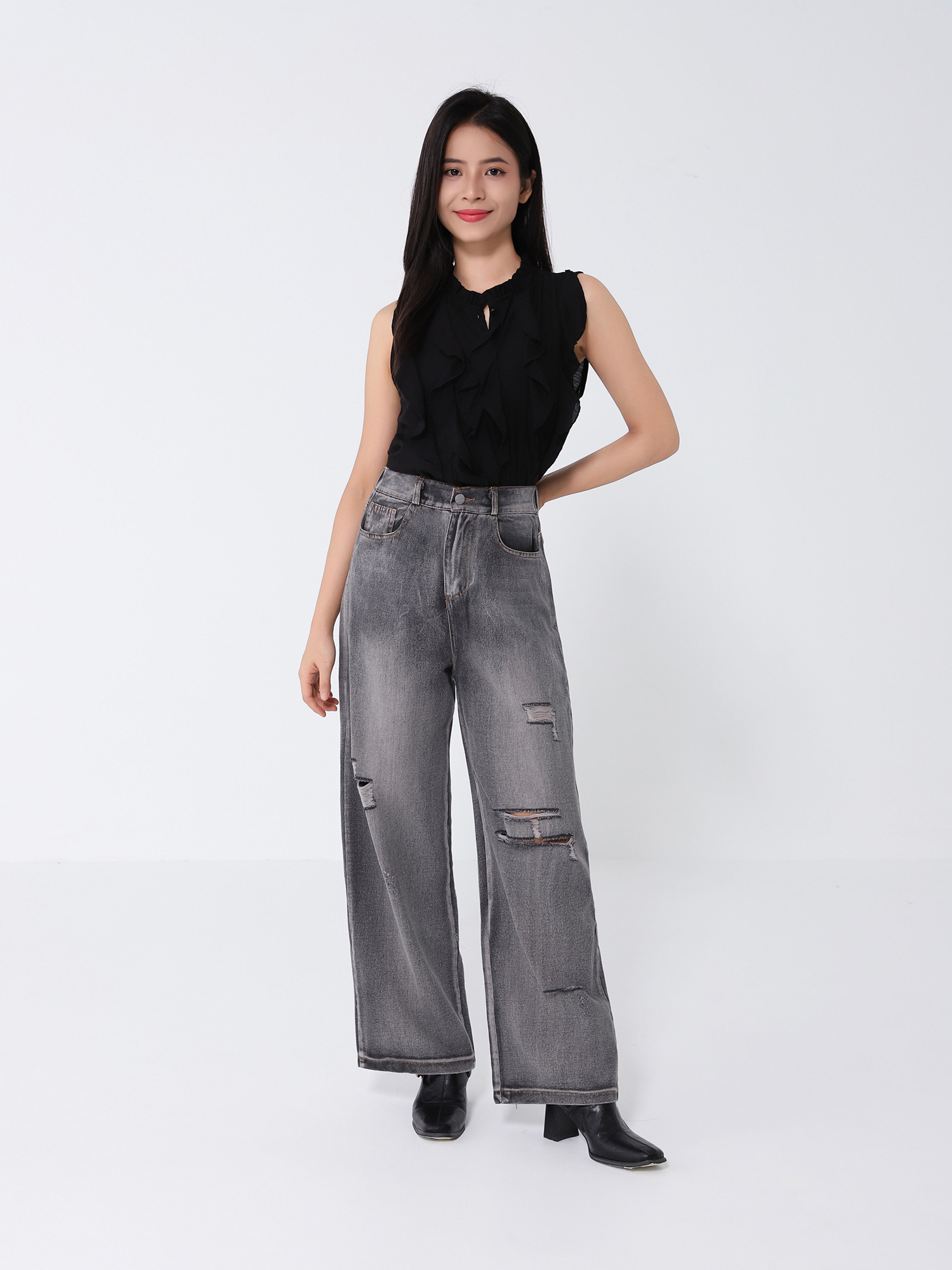Denim Ripped Long Pants 46371