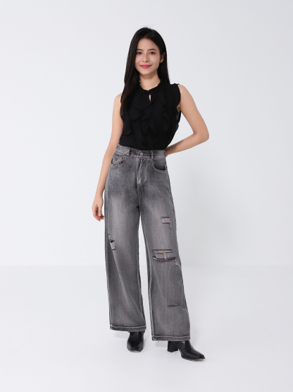 Denim Ripped Long Pants 46371