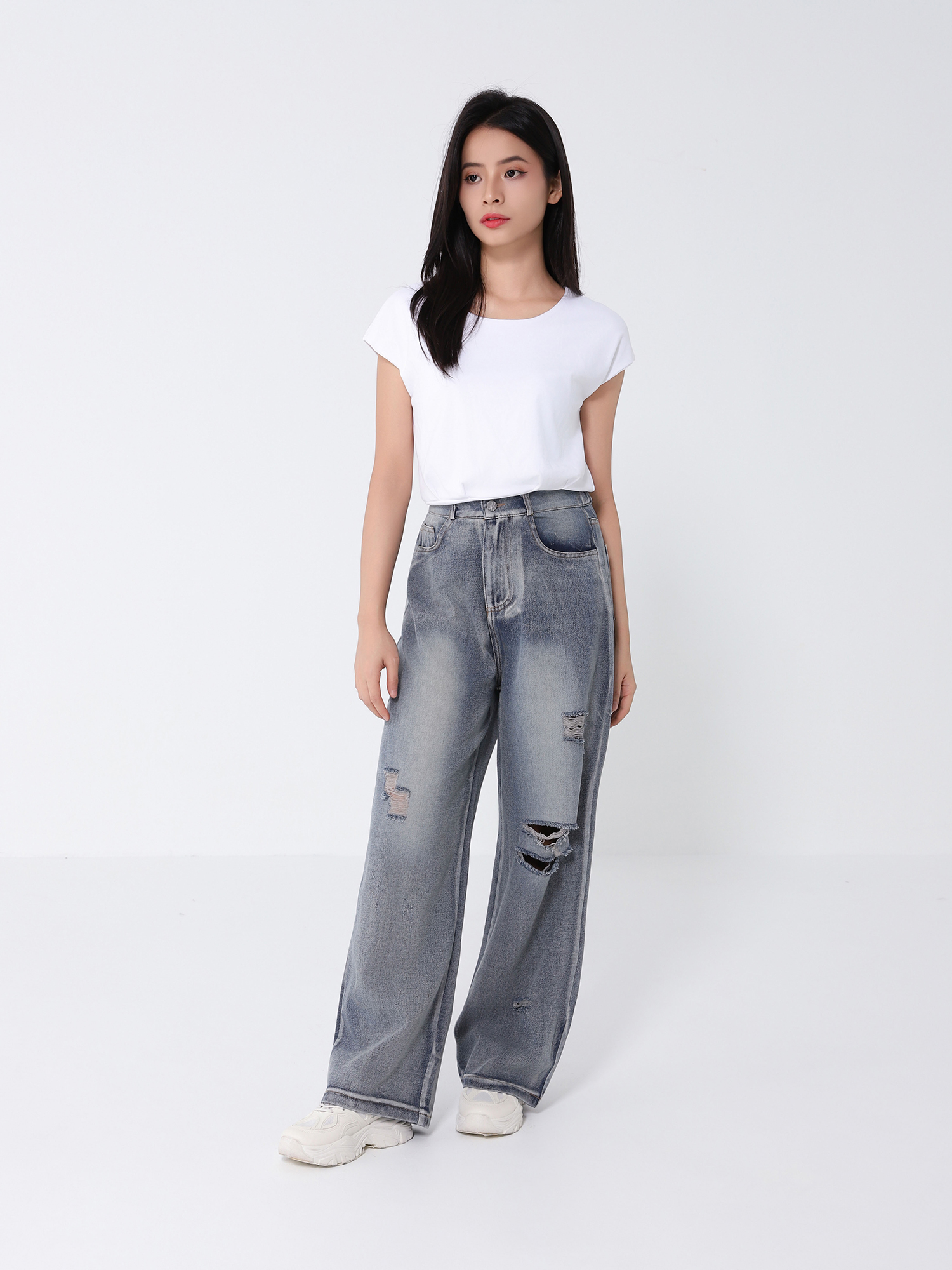 Denim Ripped Long Pants 46371