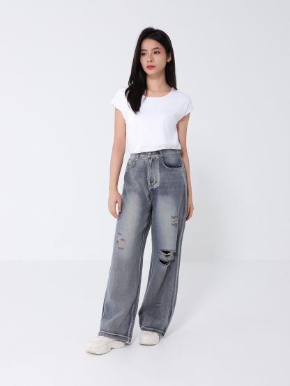 Denim Ripped Long Pants 46371