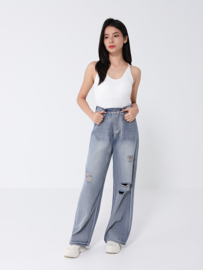 Denim Ripped Long Pants 46371