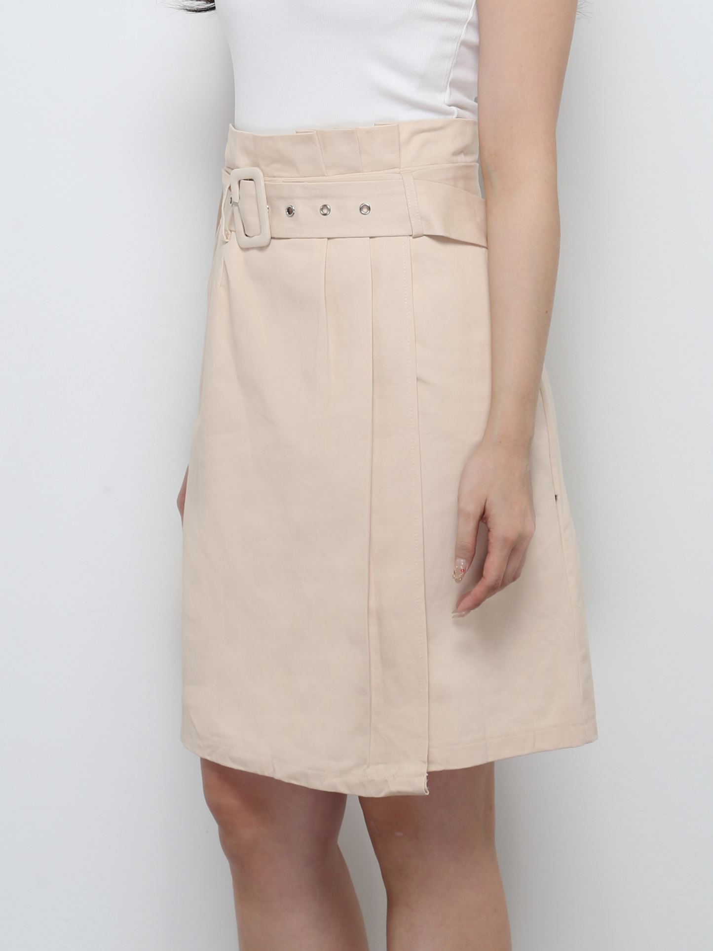 High Waist Pleated With Belt Long Skirt 29246