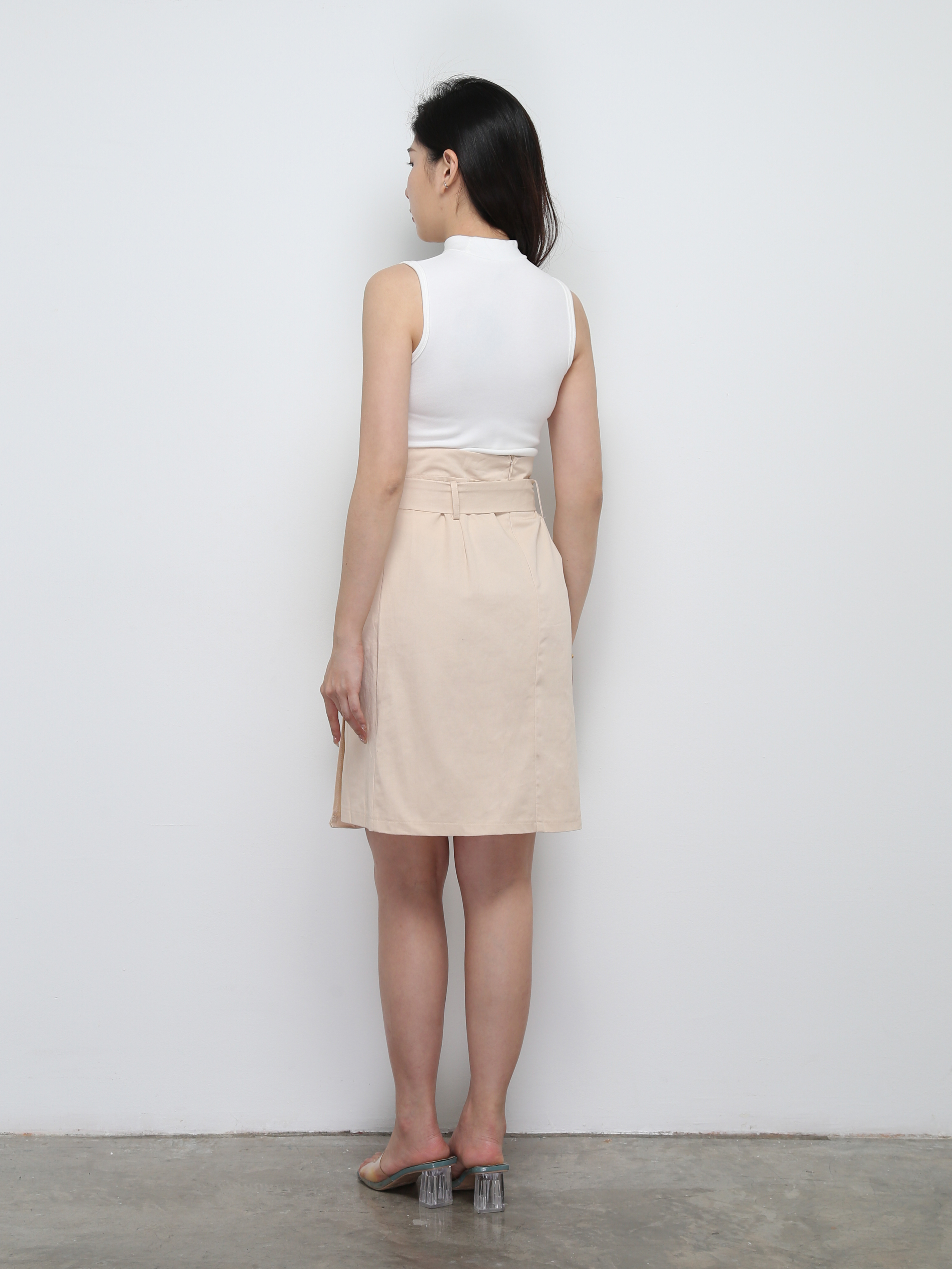 High Waist Pleated With Belt Long Skirt 29246