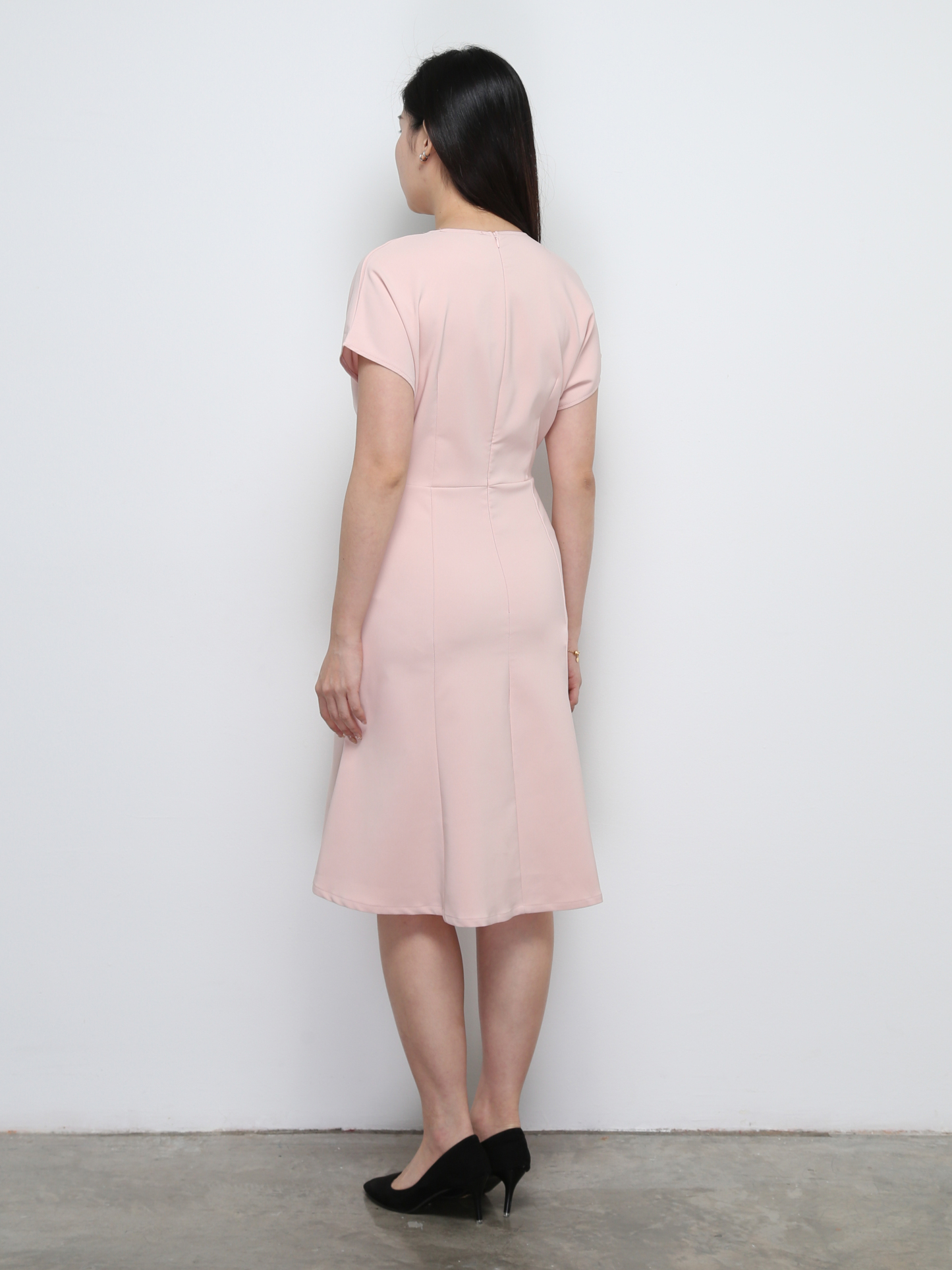 V Neck Front Decorative Button With Belt Dress 29137