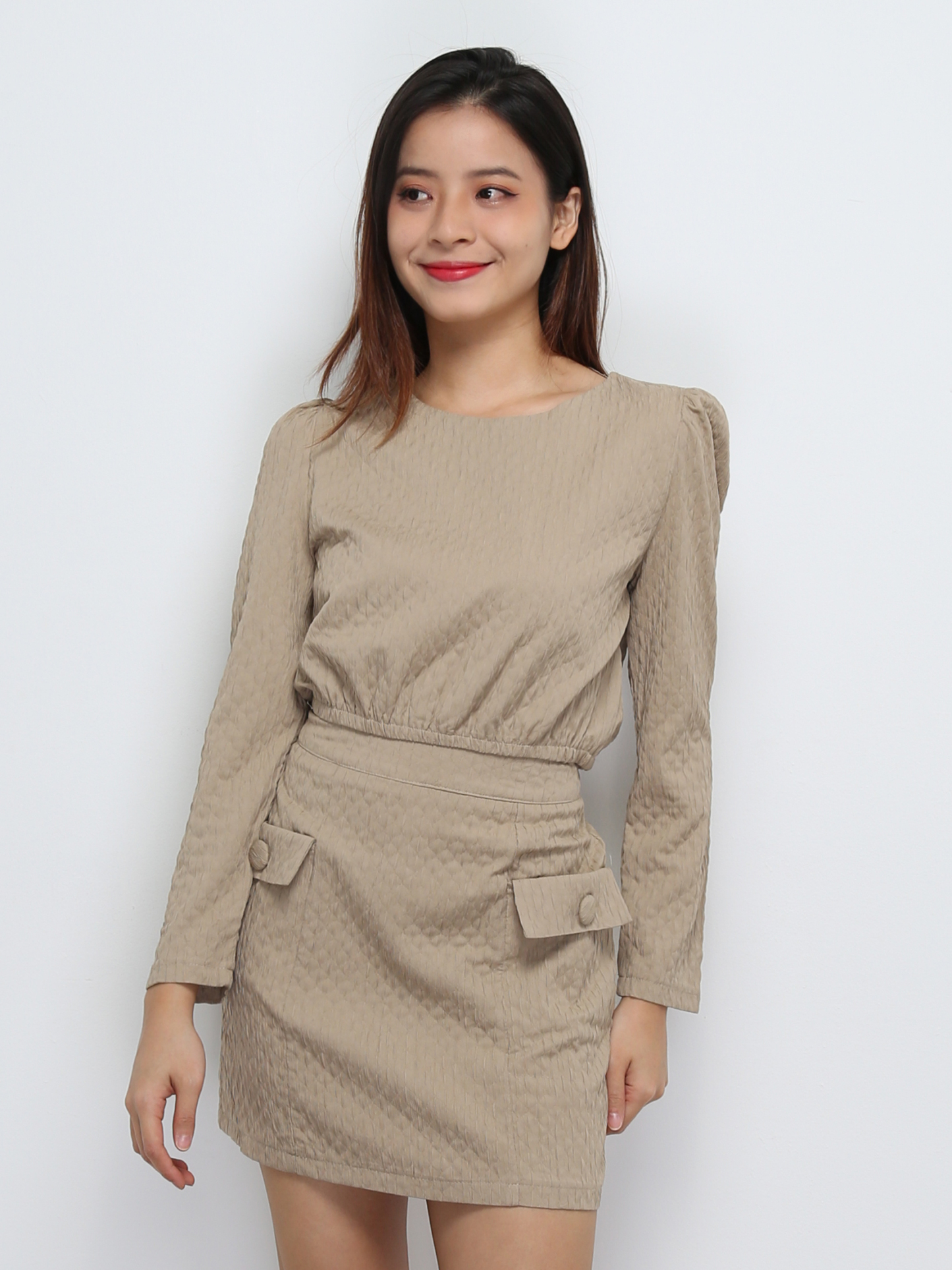 Long Sleeve Top With Back Zip Skirt Set 29184