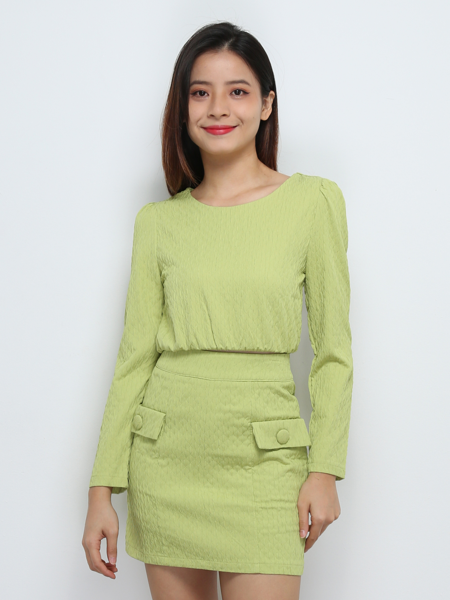 Long Sleeve Top With Back Zip Skirt Set 29184