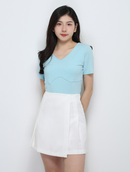 Short Sleeve V Neck Top 29187